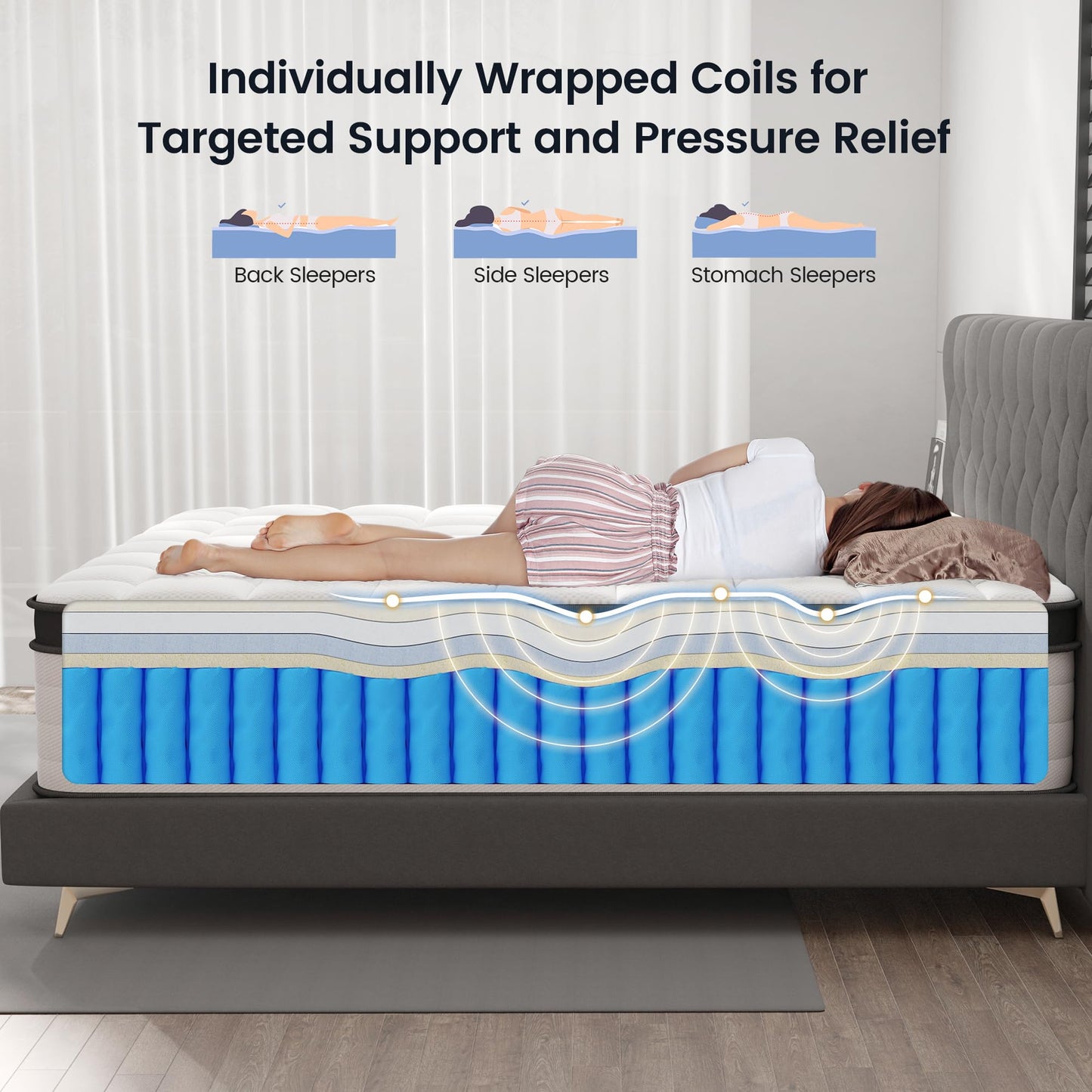 LETMOON King Mattress, 14 Inch Hybrid King Size Mattress in a Box, Medium Firm Memory Foam and Pocket Springs, Strong Edge Support, Pressure Relief