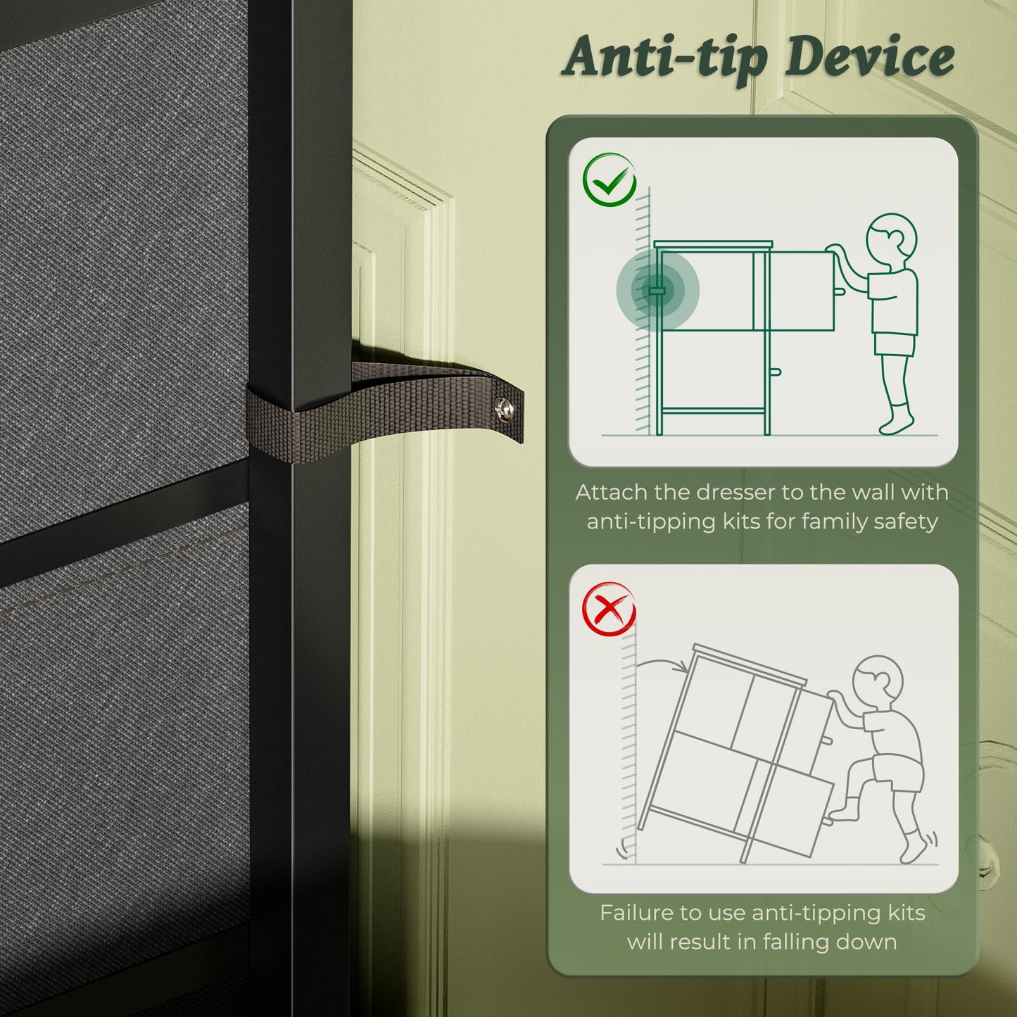 Huuger Dresser for Bedroom, 55 Inch TV Stand for 43, 55, 60 Inch TV, Long Fabric Dresser for Closet, TV Stand with 7 Drawers, Storage, Clothing, Grey