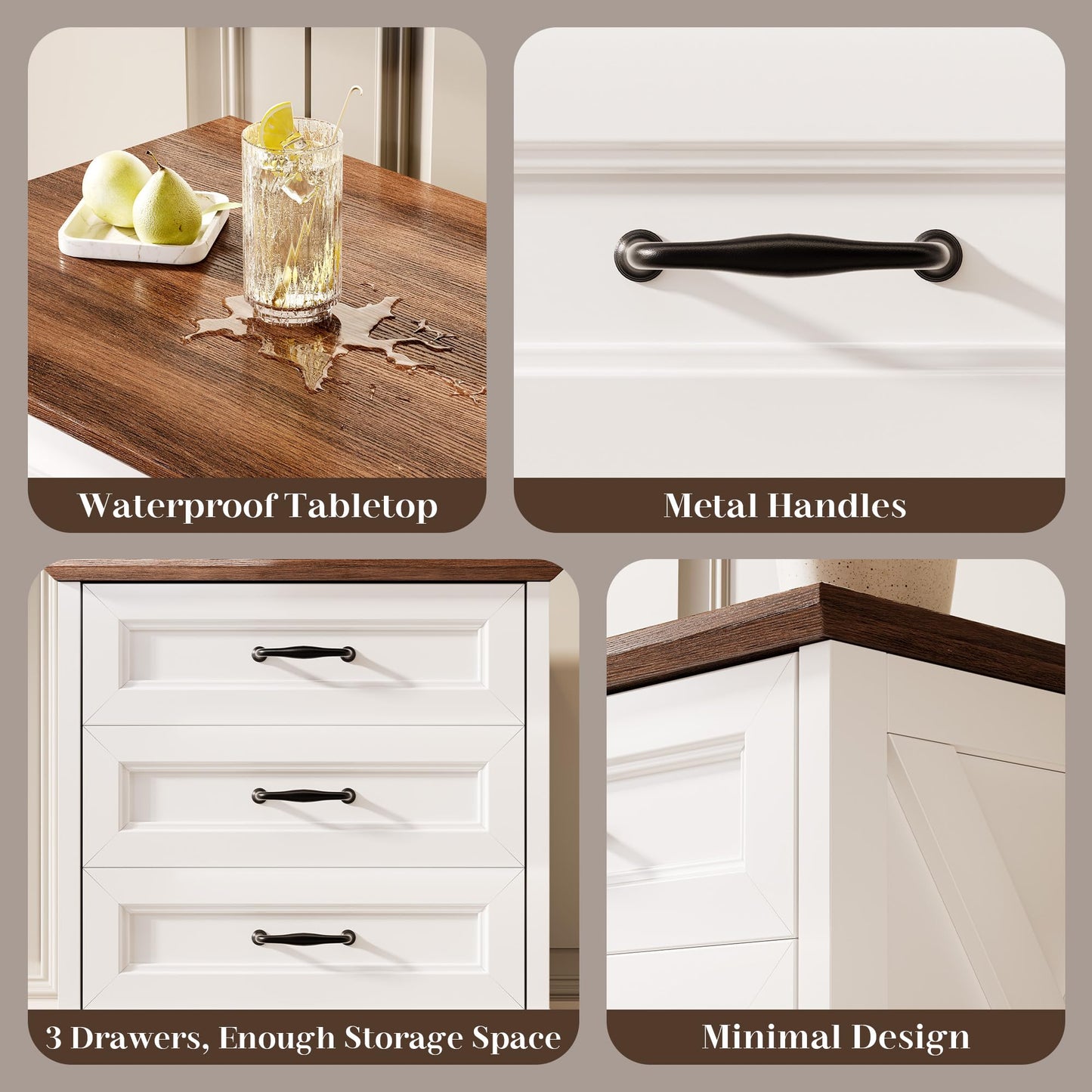 GRUSIGN Nightstand with Drawers - 22.44" Wide End Table with 3 Large Drawers & Bar Handles, Small Rustic Wood Chest of Drawers for Bedroom, Living Room, Closet