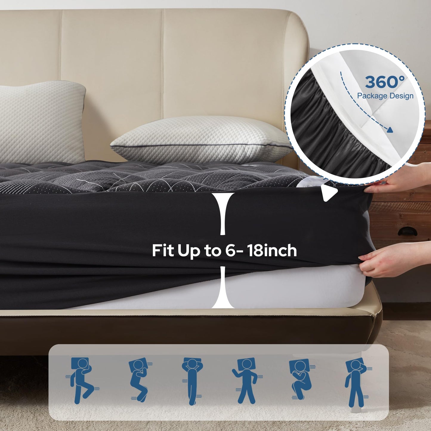 BEDLORE Queen Mattress Topper, Viscose Made from Bamboo Soft Pillow Top Mattress Pad, Thick Mattress Cover for Back Pain Relief with 6-18 inches Deep Pocket