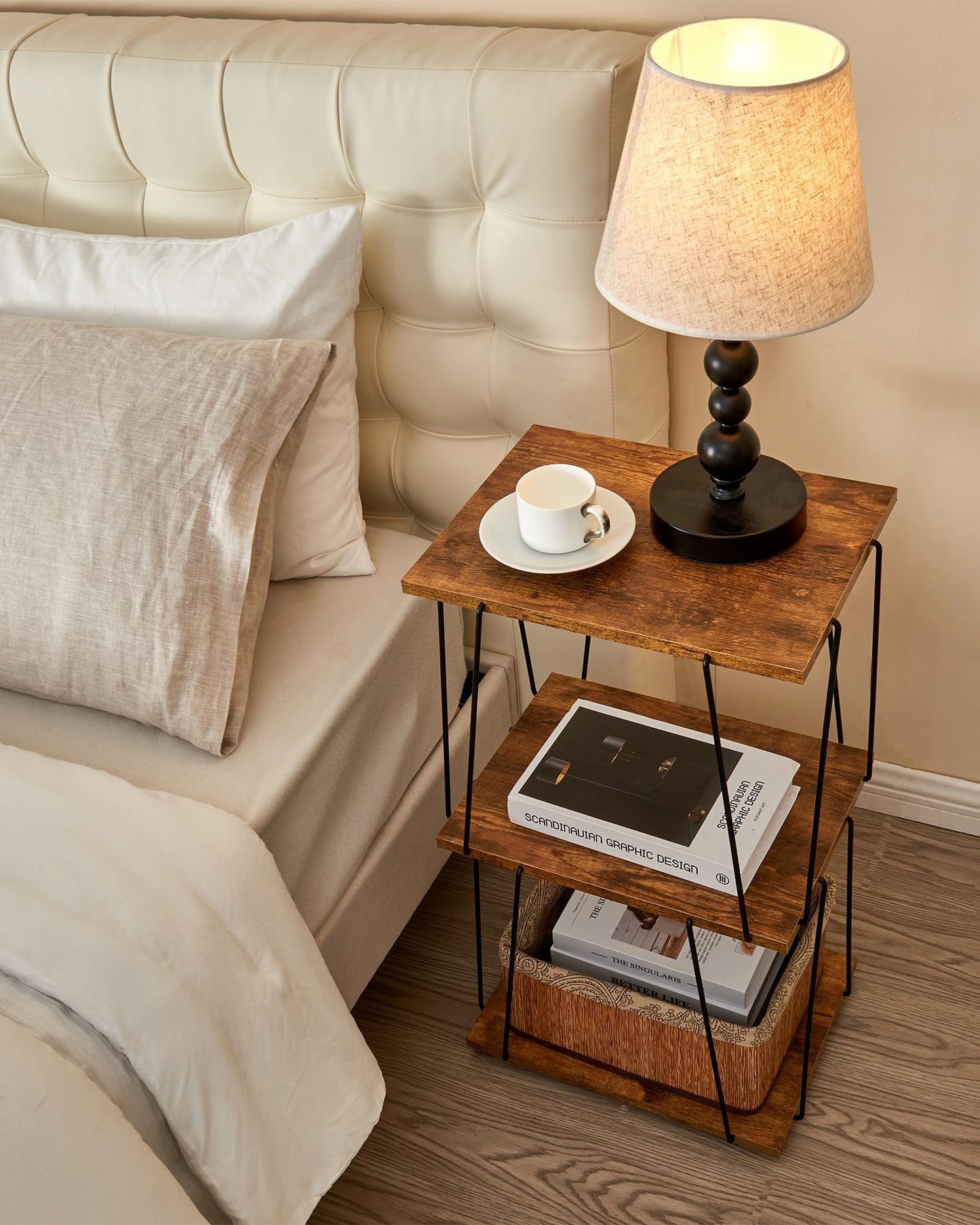 KJGKK Tall End Table, Small Side Table, 29 inch High Entryway Table, Bedside Table for Living Room, Bedroom and Office, Rustic Brown