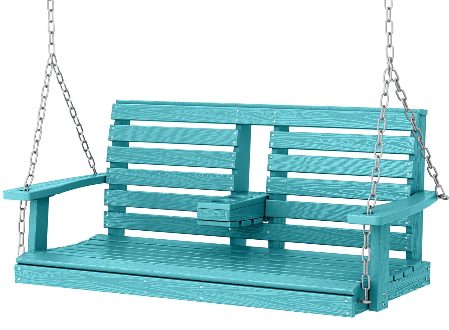 KINGYES Outdoor Hanging Porch Swing, 2 Seat Patio Swing Chair with Cup Holders, Waterproof Swing Chair Bench for Courtyard & Garden, 660LBS Weight Capacity, Aruba Blue