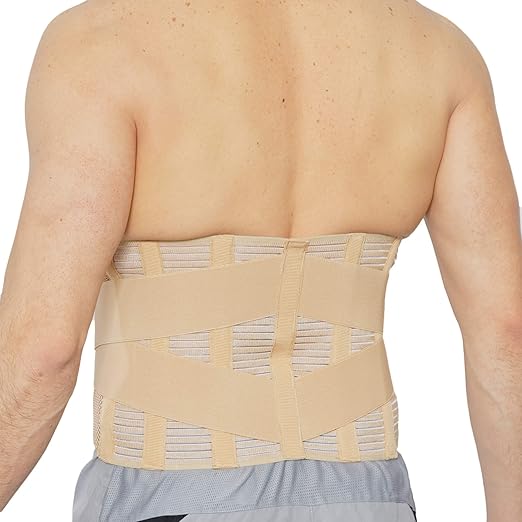 NeoTech Care Adjustable Compression Wide Back Brace Lumbar Support Belt (Charcoal, Size M)