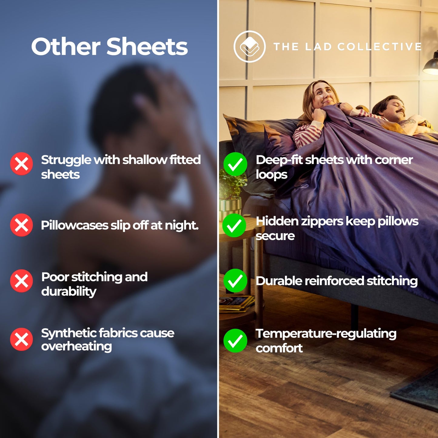 The LAD Collective 3.0 - 4-Piece Cotton Bedding Set with Fitted Sheet, Top Sheet & 2 Pillowcases - Luxury Bed Sheets for Full Size Beds - Premium Bedroom Essentials - Maui/King