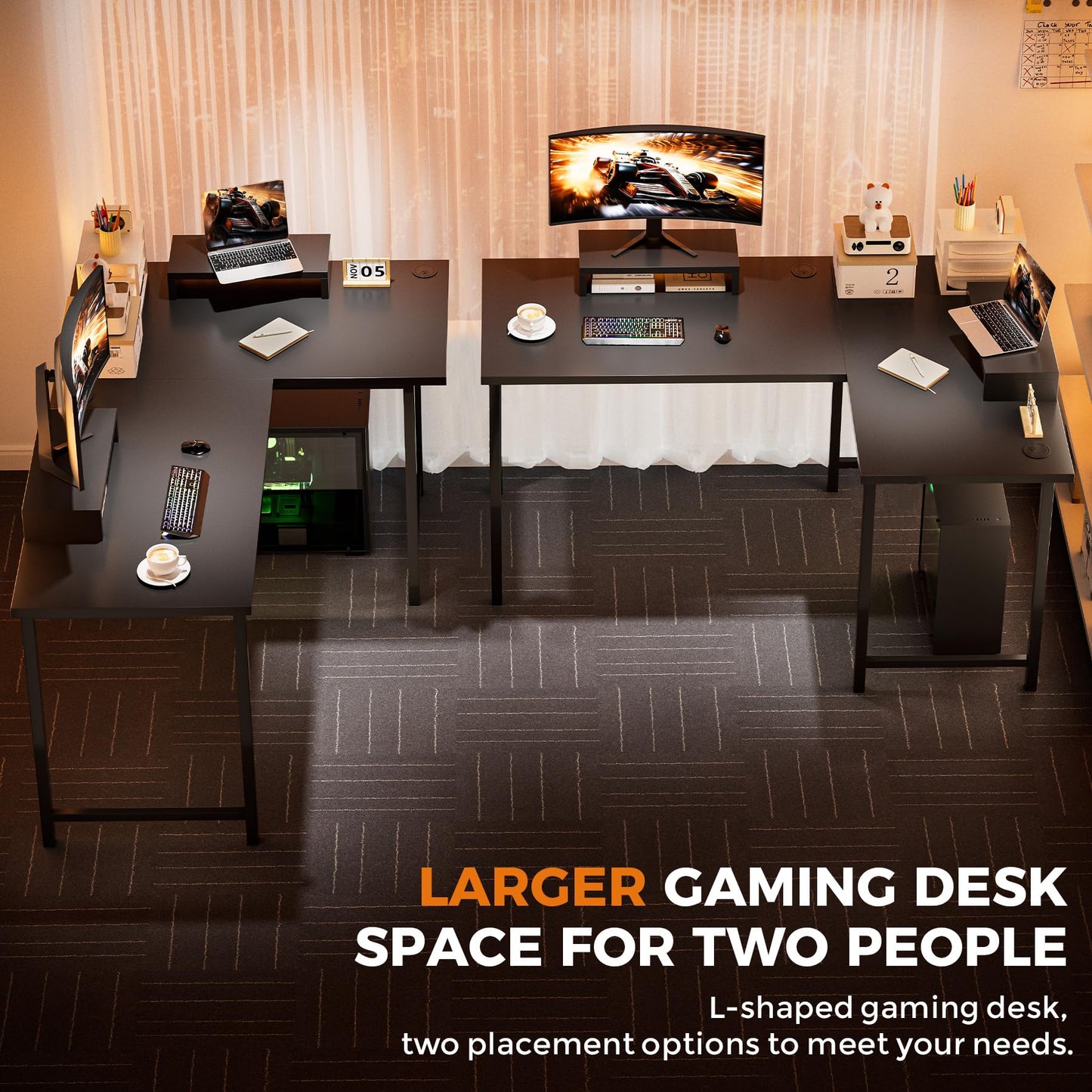 GTRACING L Shaped Gaming Desk 57", Reversible Computer Desk Compatible with Monitor Arm Corner Desk Gaming Table for Home Office Desks Easy to Assemble Ergonomic Corner Table with Durable Steel Frame
