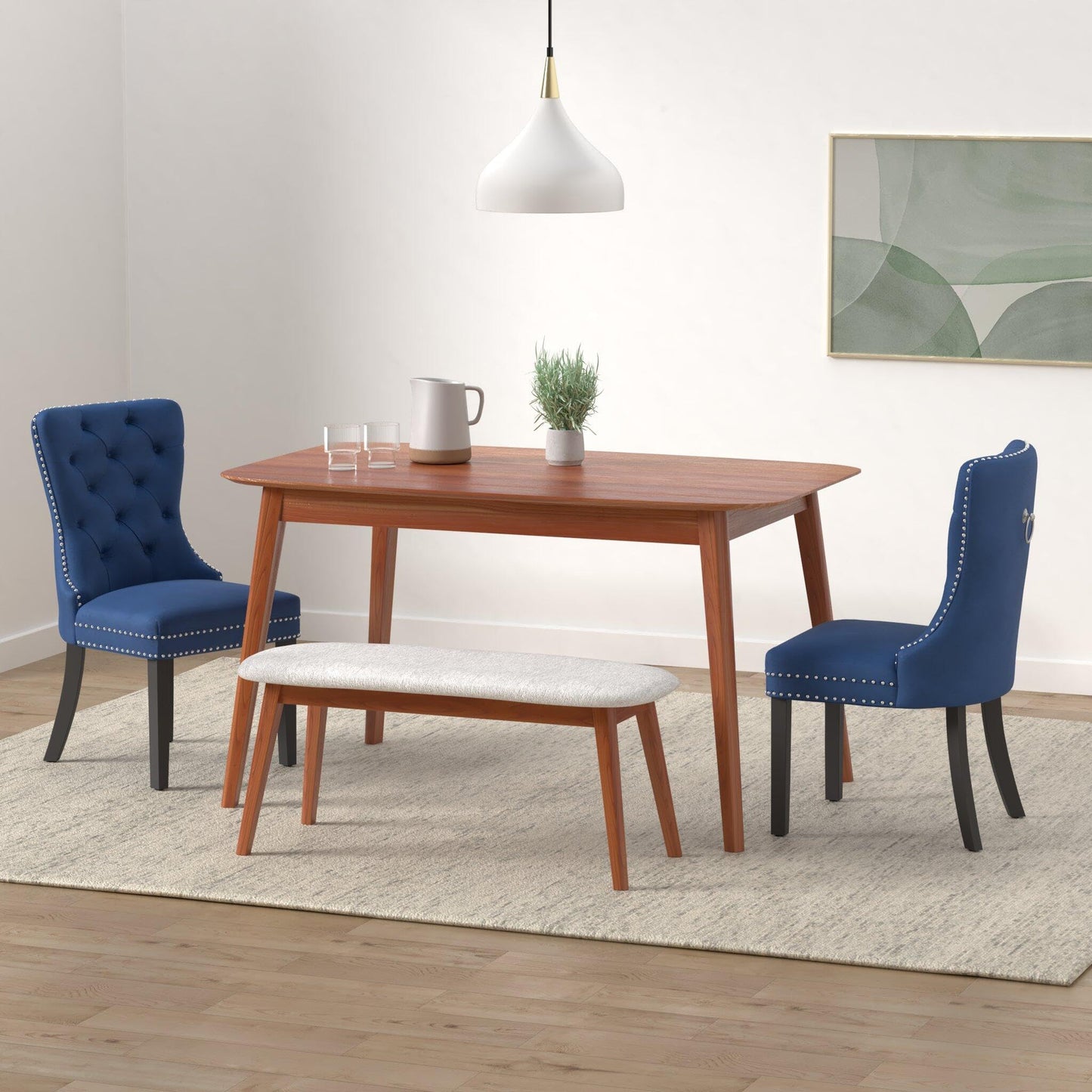 Eifizek Velvet Dining Chairs Set of 6, Tufted Dining Room Chairs with Nailhead Ring Pull Trim, Upholstered Dining Chairs with Solid Wood Legs for Kitchen Dining Room, Sillas De Comedor (Blue)