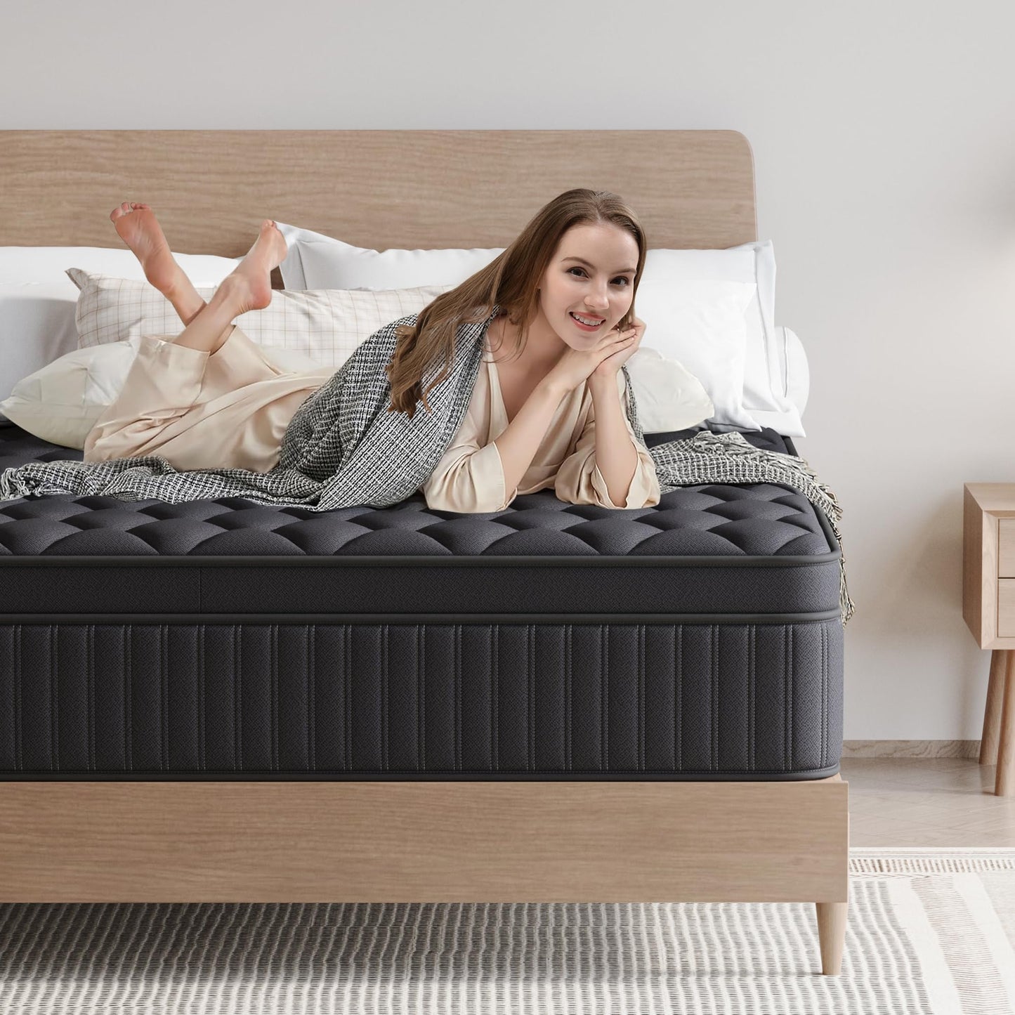 VERHOPE Queen Mattress, 12 Inch Queen Medium Firm Hybrid Mattress in a Box, Individual Pocket Spring for Pressure Relief & Motion Isolation, Reinforced Edge Support, CertiPUR-US Certified