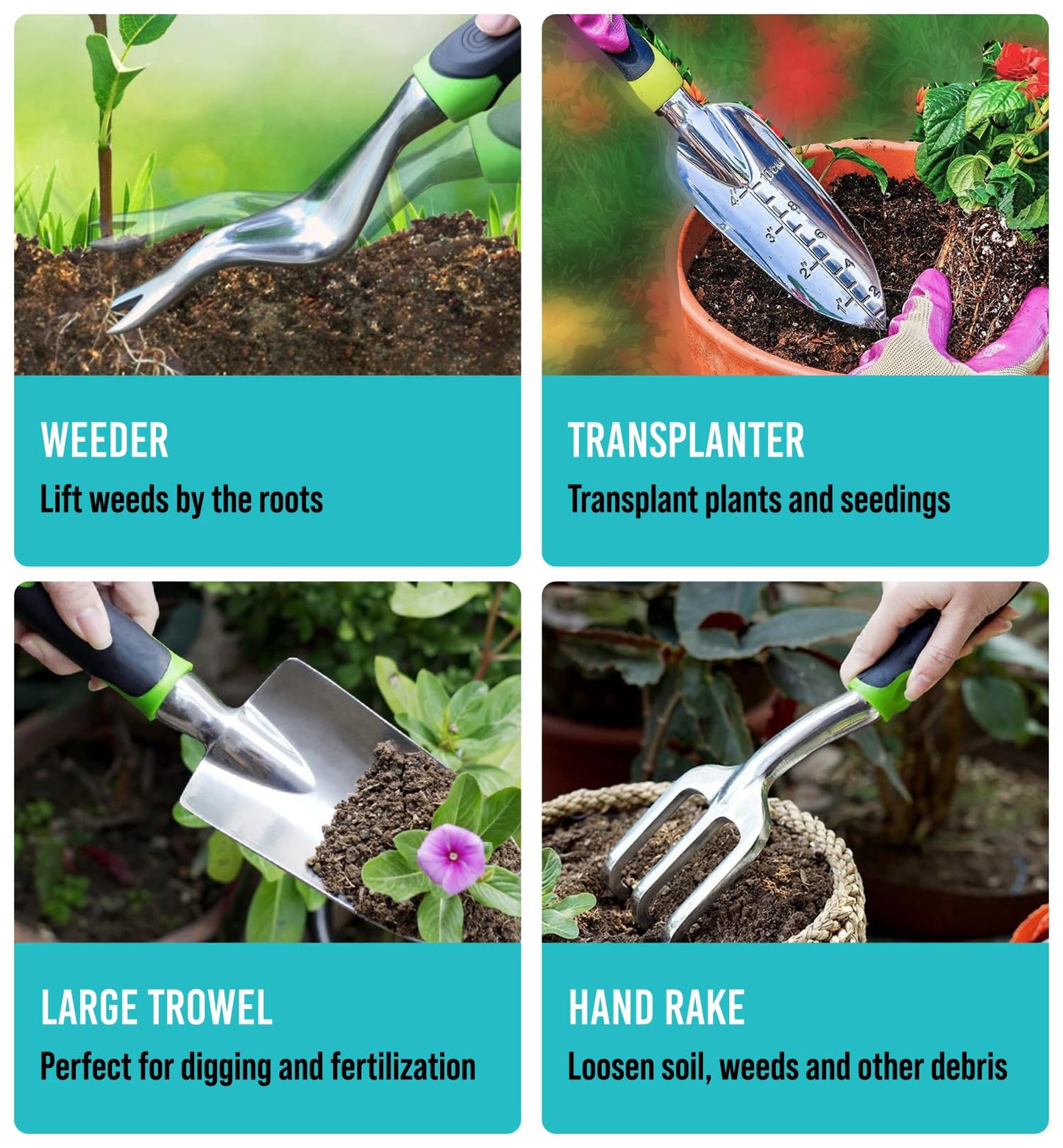 Heavy Duty Garden Tools 22 Pieces Floral Set - Rust Proof, Non-Slip, Durable Gardening Supplies - Ergonomic Hand Tools - Ideal Gardening Gifts for Women, Men Mom, Dad