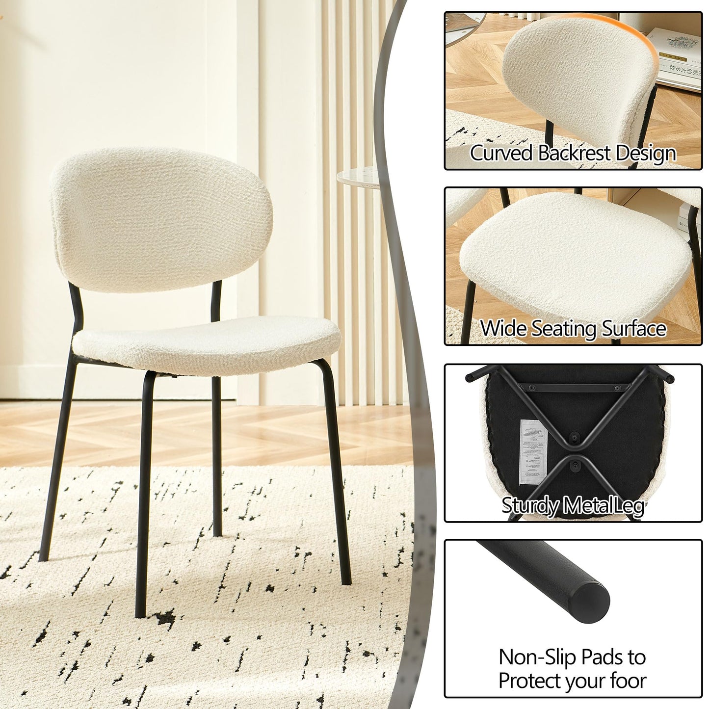 Homedot Round Dining Table Set for 4, Modern 5-Piece Kitchen Table Set, 37" Round MDF Living Coffee Table with 4 Seated Boucle Dining Chairs Upholstered, Metal Legs for Dining Hall, Living Room