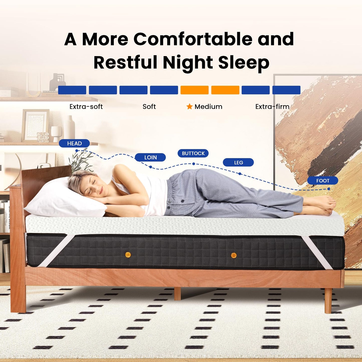 Czpalo 3 Inch Gel Memory Foam Mattress Topper Queen, Cooling Mattress Topper with Removable & Washable Bamboo Cover, CertiPUR-US Certified