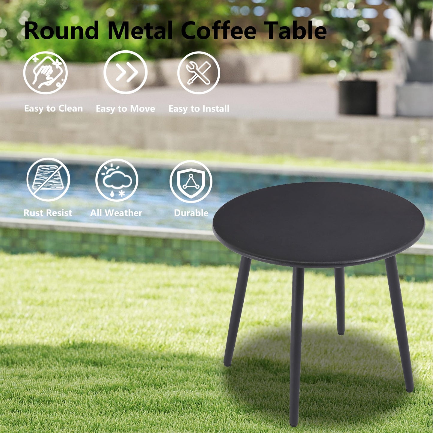 DAYARUS 3 Piece Patio Furniture Set, Modern Patio Chaise Lounge Chairs, 5-Position Adjustable Bistro Set Balcony Furniture, Metal Patio Chairs with Coffee Table, Pool Lounge Chair for Deck, Khaki