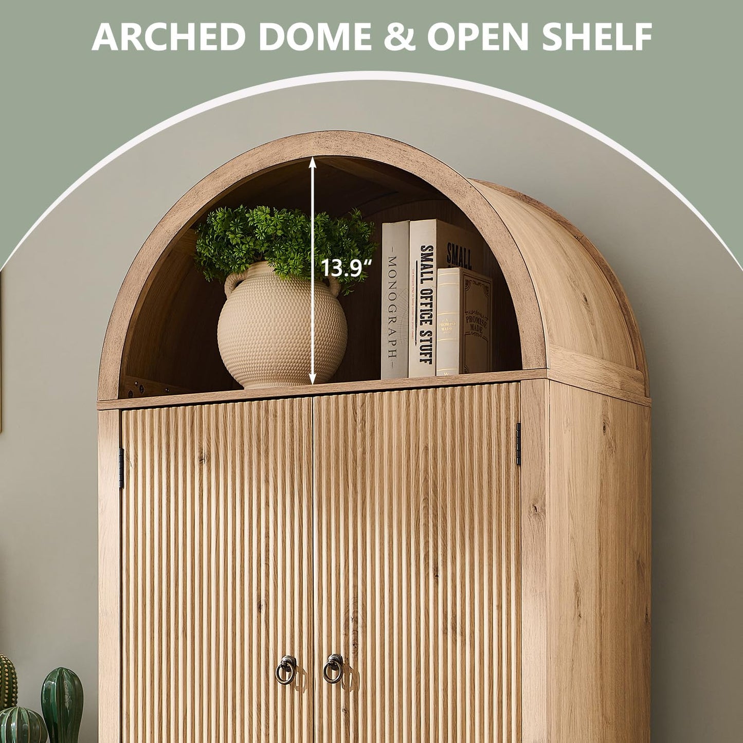 IFBUY 71" Tall Arched Bathroom Storage Cabinet, Modern Fluted Storage Cabinet w/Doors, 3 Adjustable Shelves, 6 Door Shelves, Wood Freestanding Cabinet for Bathroom, Entryway, Hallway, Natrual