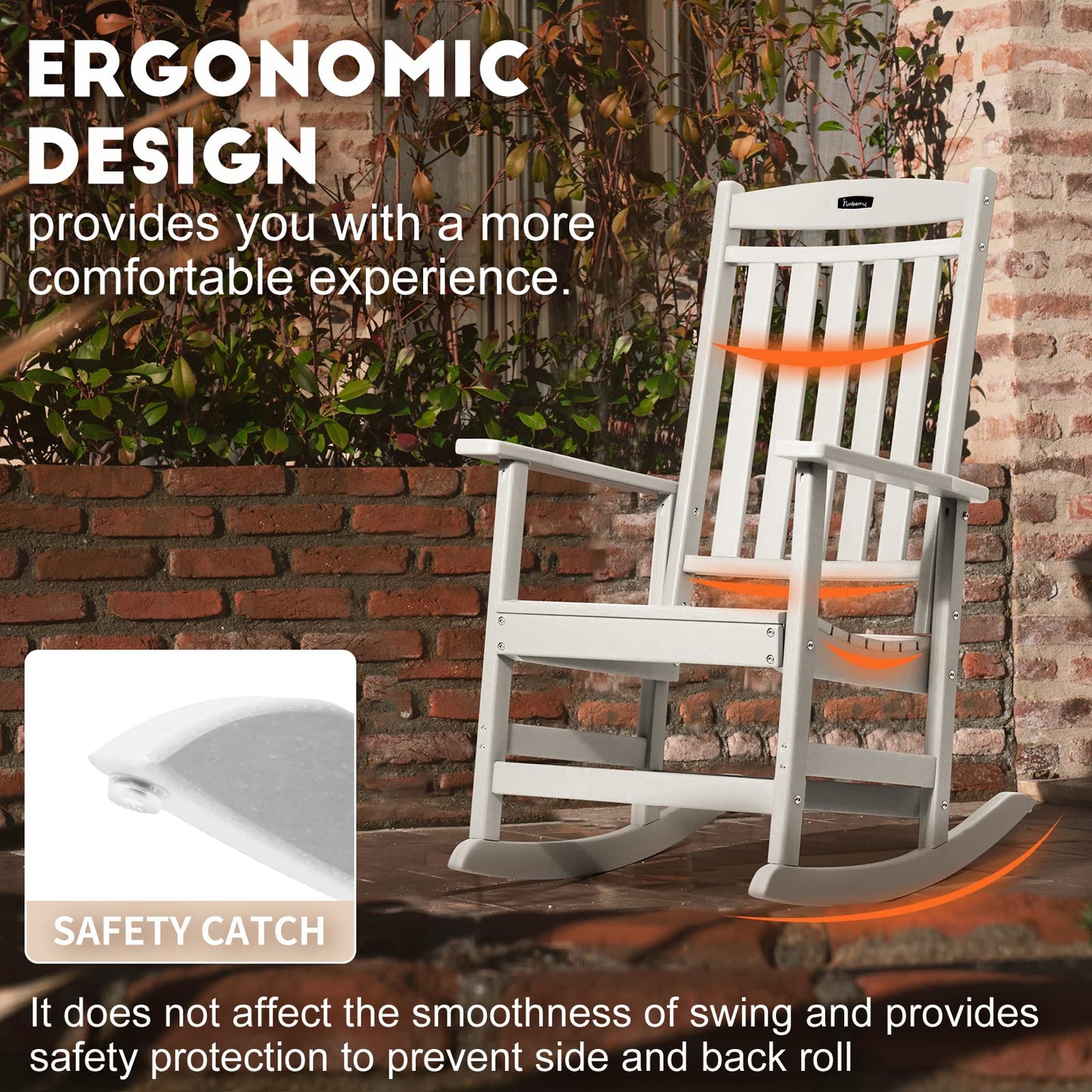 FUNBERRY Outdoor Rocking Chairs, HDPE All Weather Poly Lumber Rocker, High Back Patio Rockers Easy Assembly