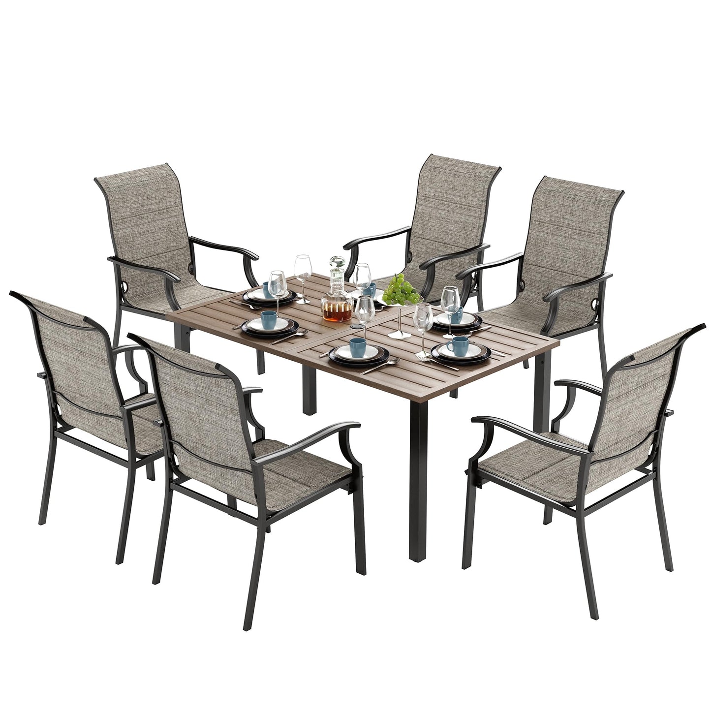 SUNSHINE VALLEY 7 Piece Outdoor Dining Set for 6, Outdoor Table and Chairs Set for 6 with 1 Patio Dining Table(1.61"-2" Hole) and 6 Textilene Patio Chairs, Patio Dining Set for Deck Backyard