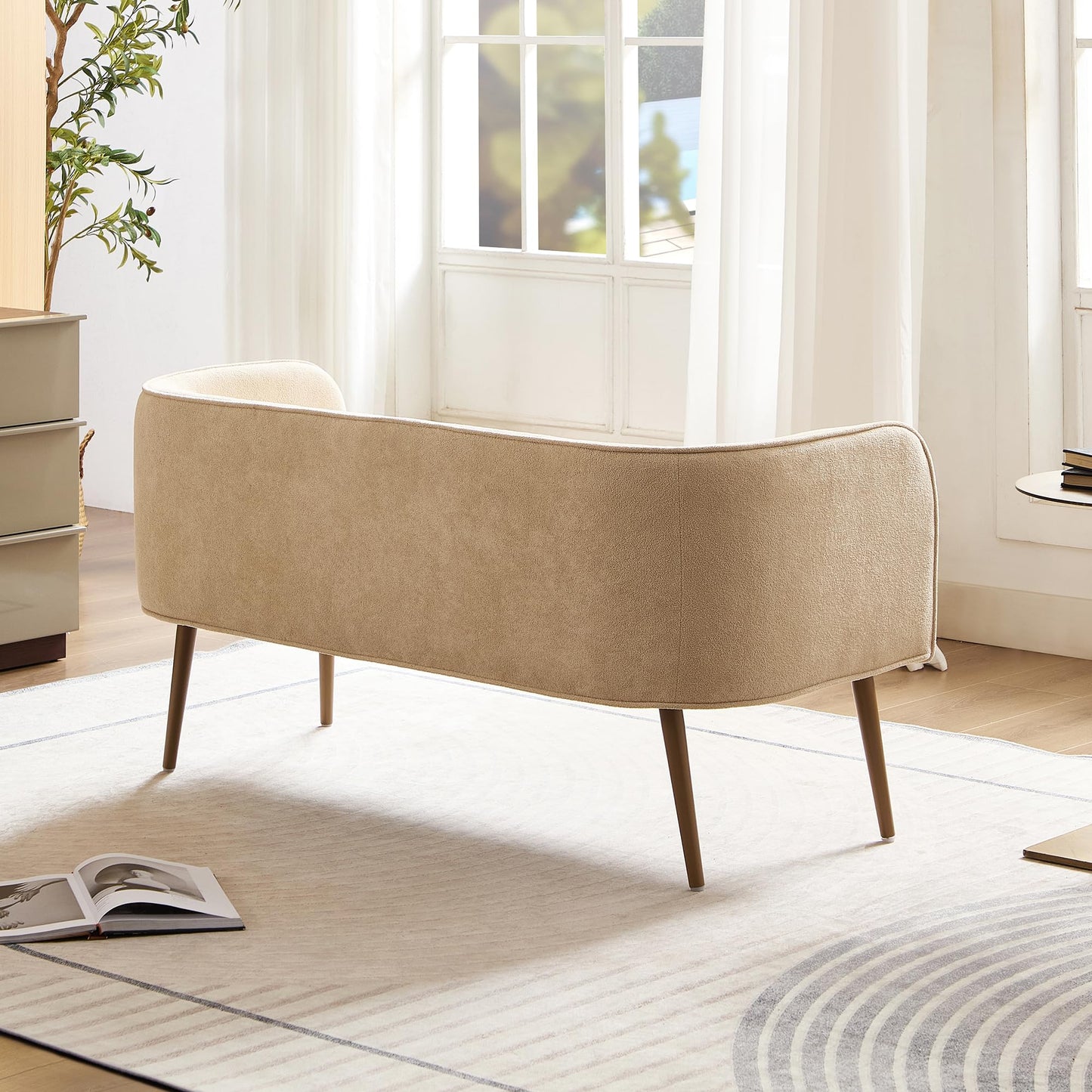 Forshare Bedroom Bench with Low Back,Inside Metal Frame (Beige)