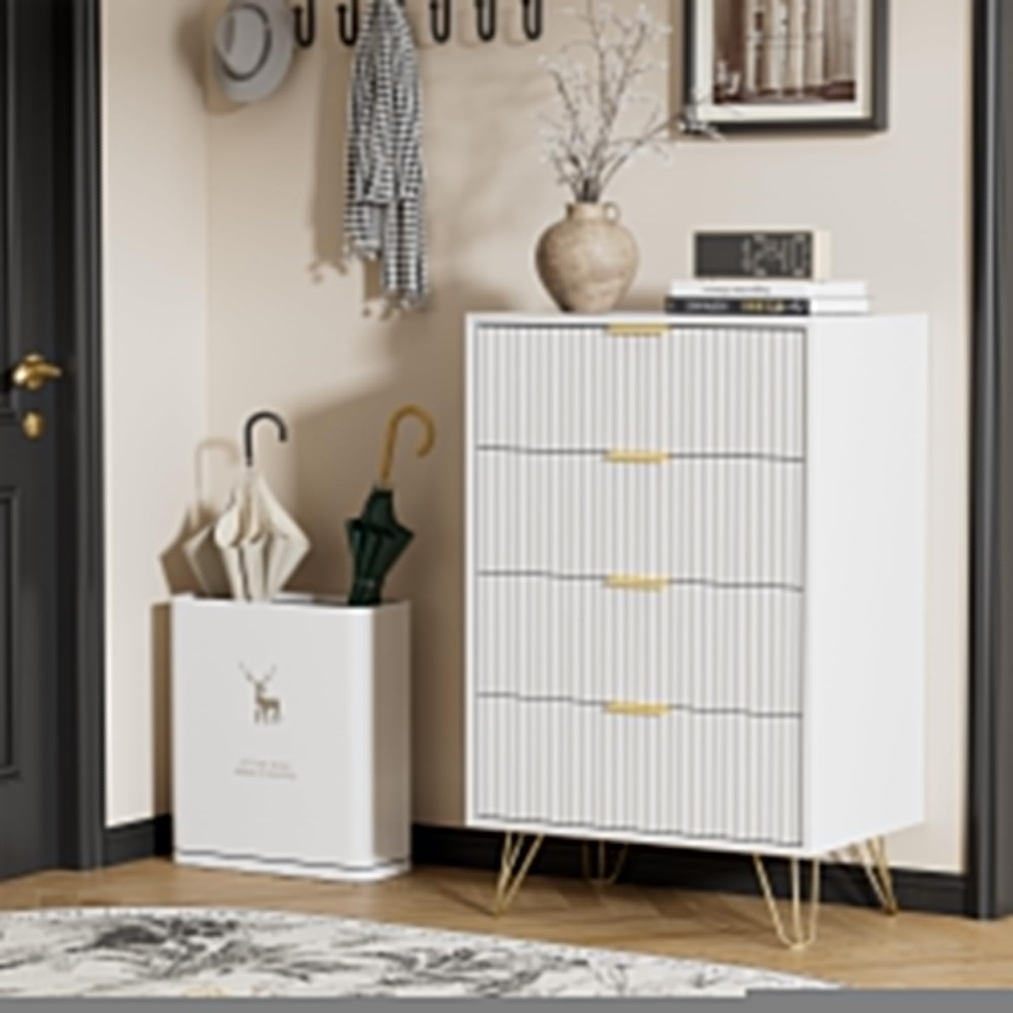 Furniway White Dresser for Bedroom, Modern Wide Dresser with Gold Pulls and 4 Drawers for Bedroom, Closets, 15.7" D x 23.6" W x 37.4" H