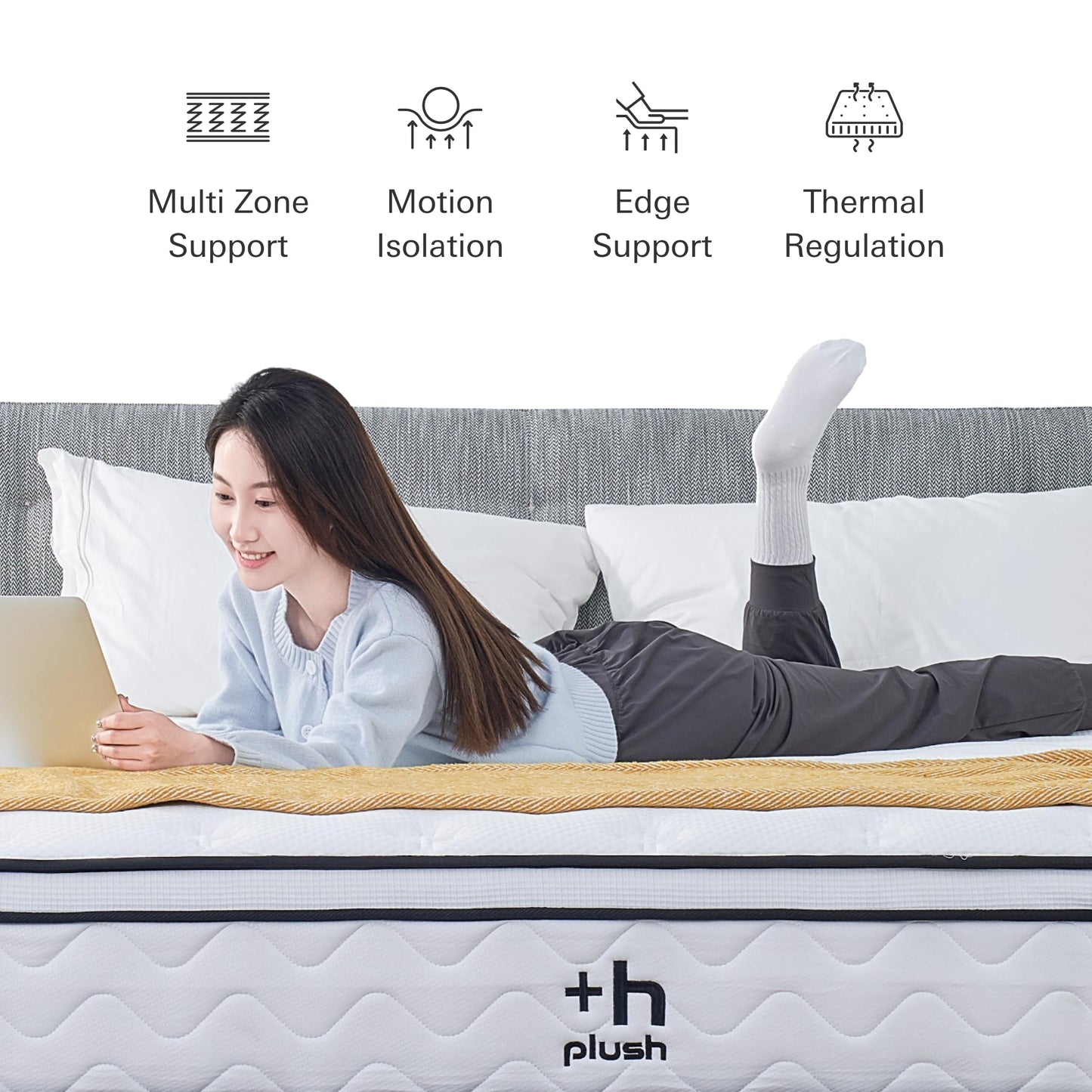 Plush Calm, 12 Inch Full Size Mattress, Hybrid Pocketed Springs, Mattress in a Box with Memory Foam, Medium Firm Feel, Motion Isolation, Multi-Zone Spinal Support