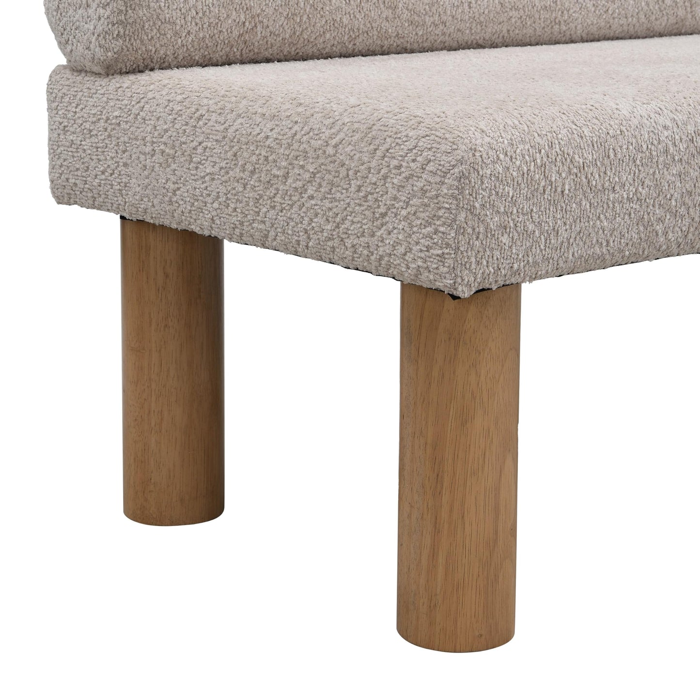 GDFStudio Upholstered Boucle Dining Bench with Backrest Farmhouse Entryway Bench with Rubber Wood Legs Long Indoor Bench for Bedroom Living Room End of Bed Dining Room Seating, Light Grey