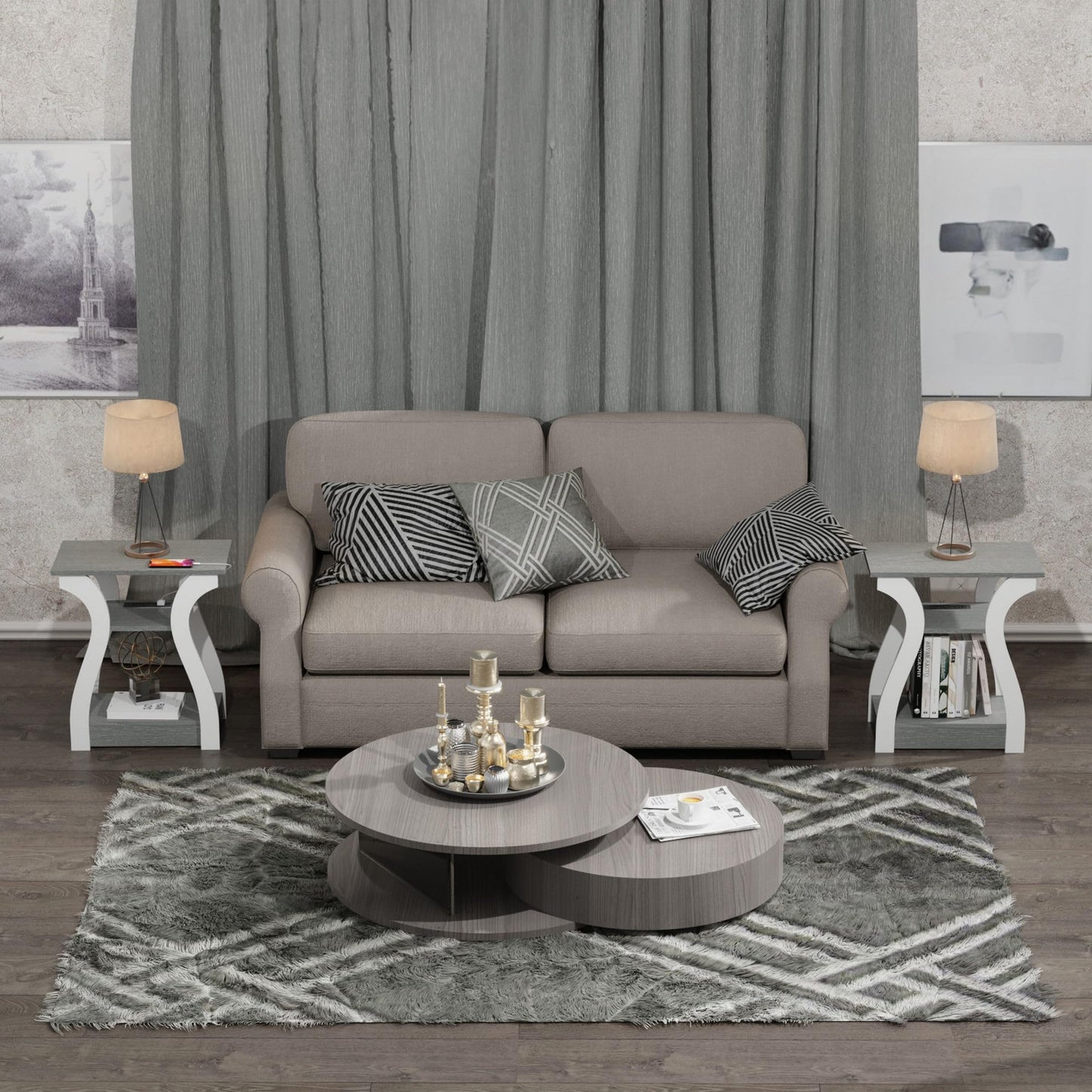 FROMJBEST End Table Set of 2, Side Table with Charging Station, USB Ports and Outlets, 3 Tier Nightstand, Sofa Table for Small Spaces, Beside Table with Storage Shelf for Living Room, Bedroom