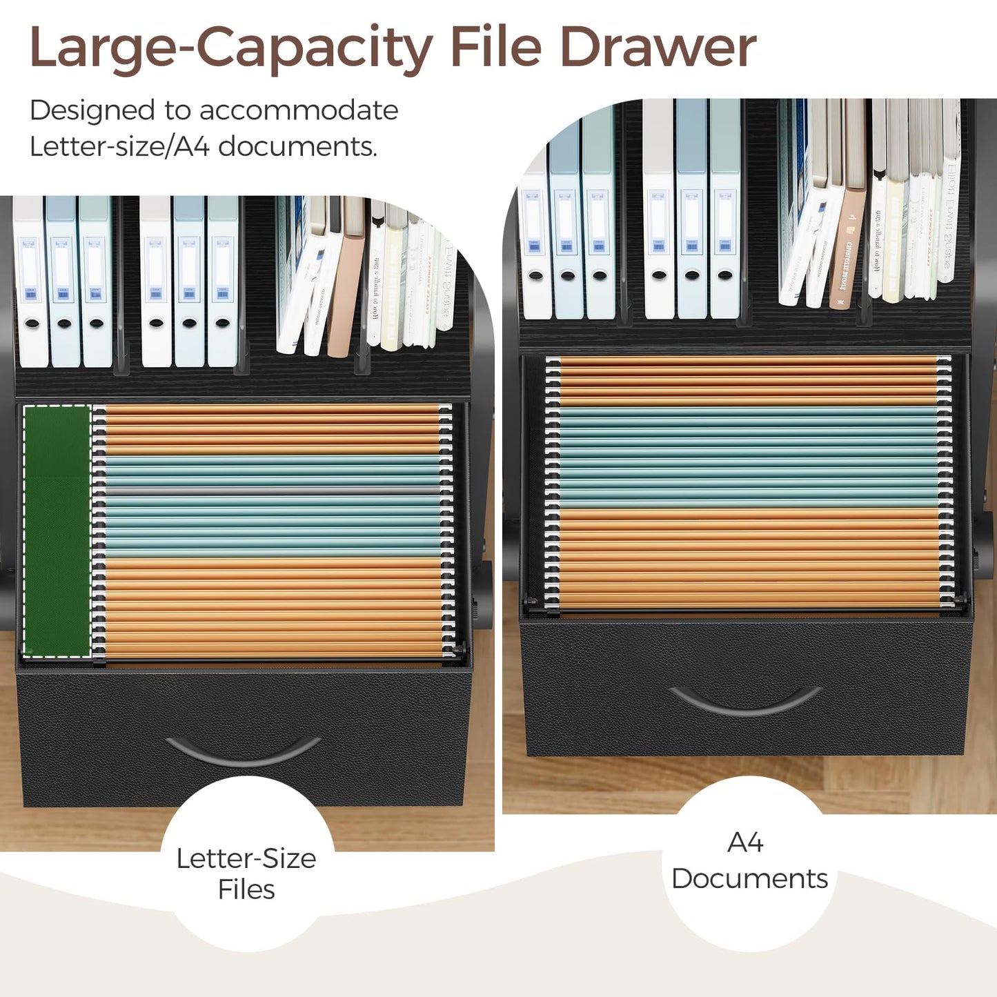 MAHANCRIS Small File Cabinet, Rolling Filing Cabinet for Under Desk with Divider, Single Non-Woven Fabric Drawer File Organizer for A4/Letter Size Documents, Under Desk Storage, Black FCBK3001