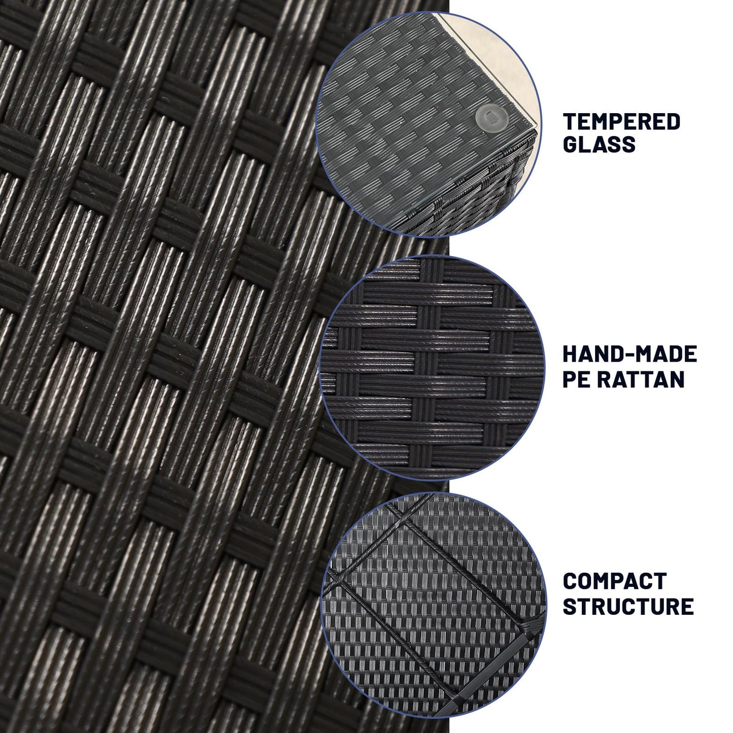 PAOLFOX 5 Piece Patio Furniture Sets,Patio Conversation Sets,Rattan Outdoor Furniture,Rattan Patio Chairs and Table,Black/Blue