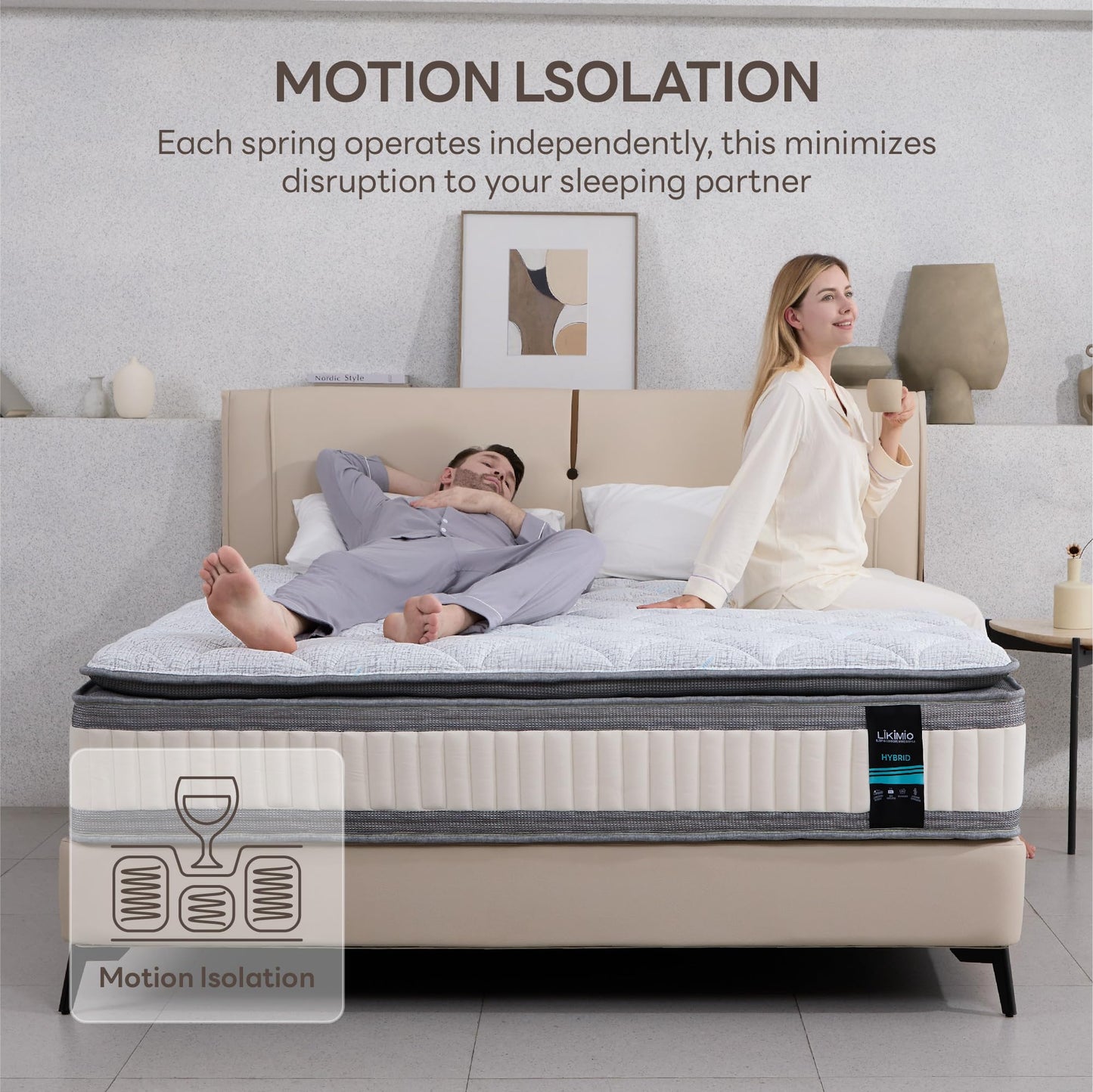 LIKIMIO King Mattress, 10 Inch Gel Memory Foam Mattress Zoned Pressure Relief with Medium Firm, Bed in a Box Individual Pocket Springs for Motion Isolation, SG Made, CertiPUR-US Certified