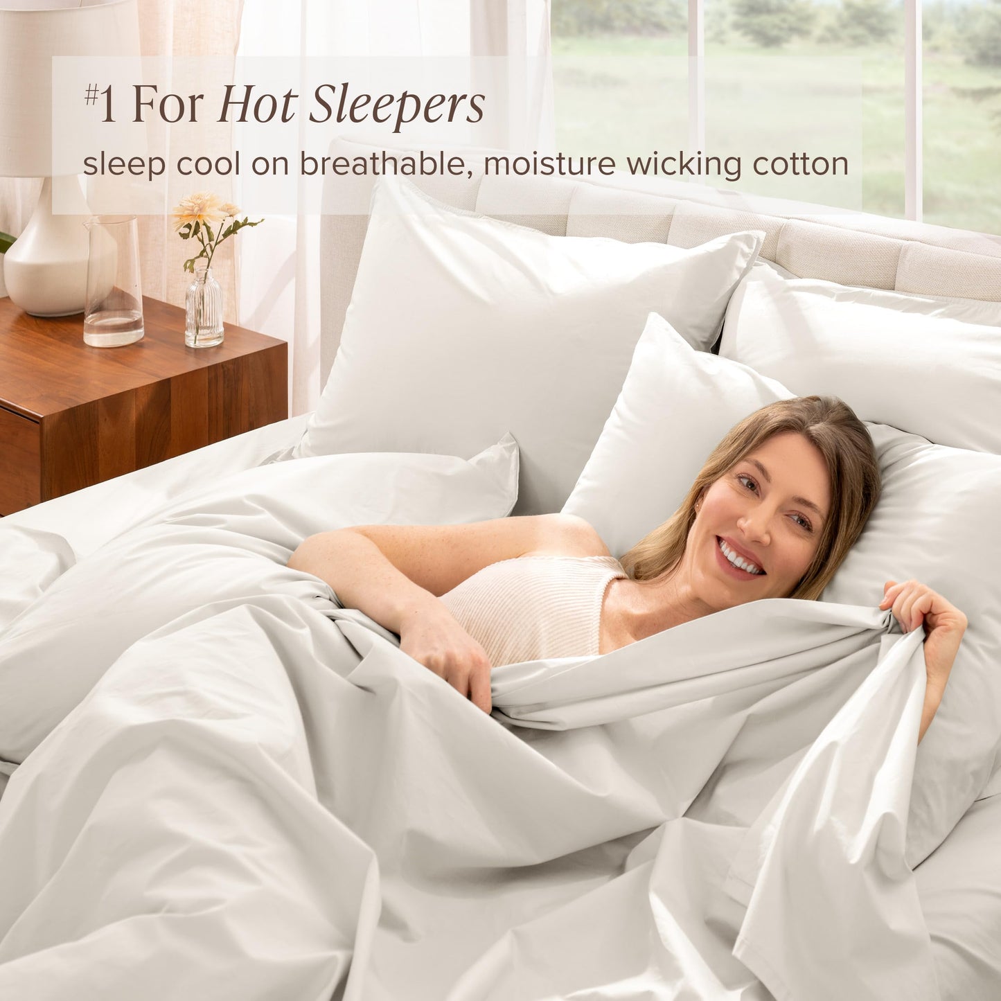 Bare Home 100% Organic Cotton Queen Sheet Set - Crisp Percale Weave - Lightweight & Breathable - Bedding Sheets & Pillowcases (Queen, French Beige)