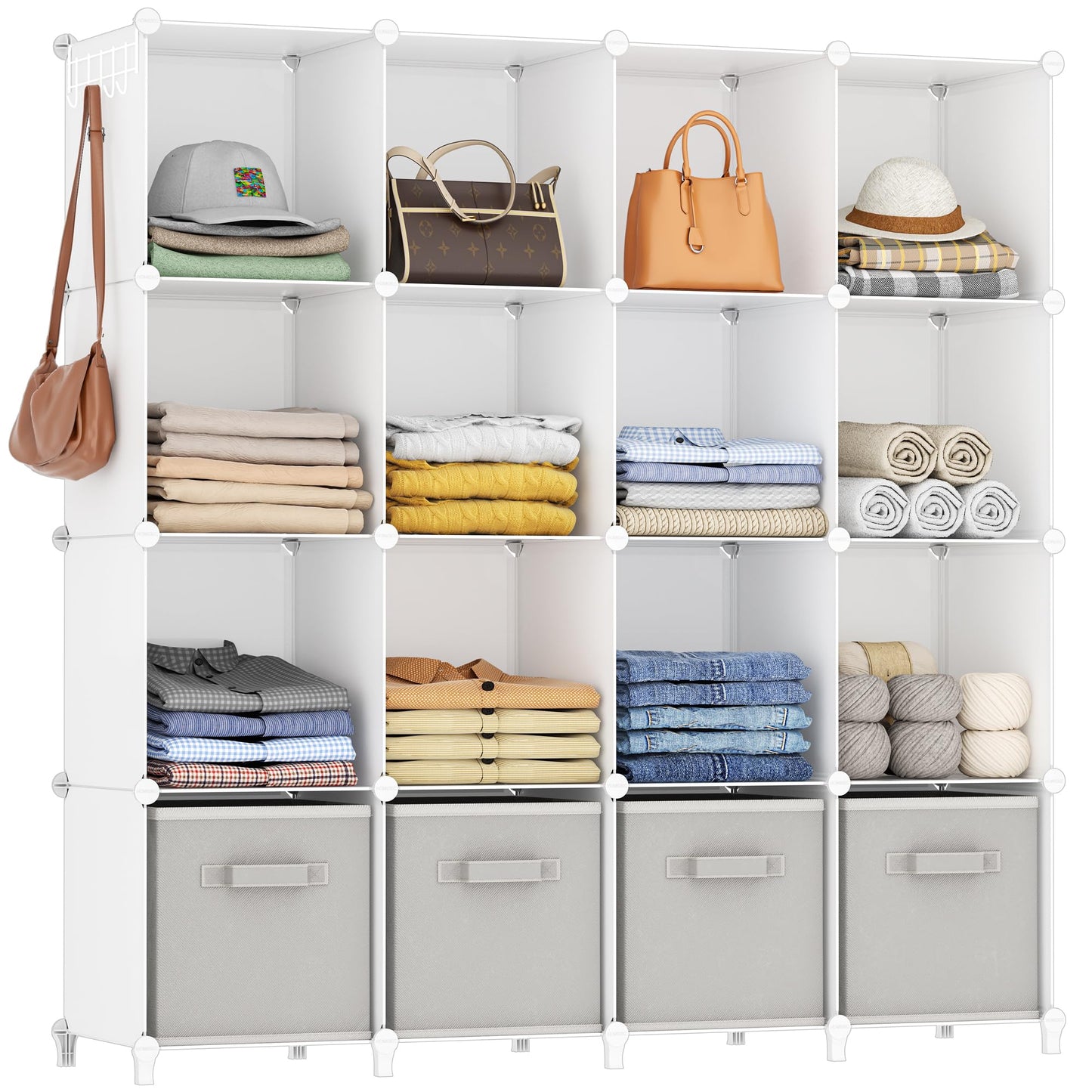 HOMIDEC Closet Organizers and Storage, 16 Cube Storage Organizer, Closet Organizer Bookshelf Cubes Shelves for Clothes, Bedroom, Kids Room, Bathroom, Wardrobe, Garment Racks, White
