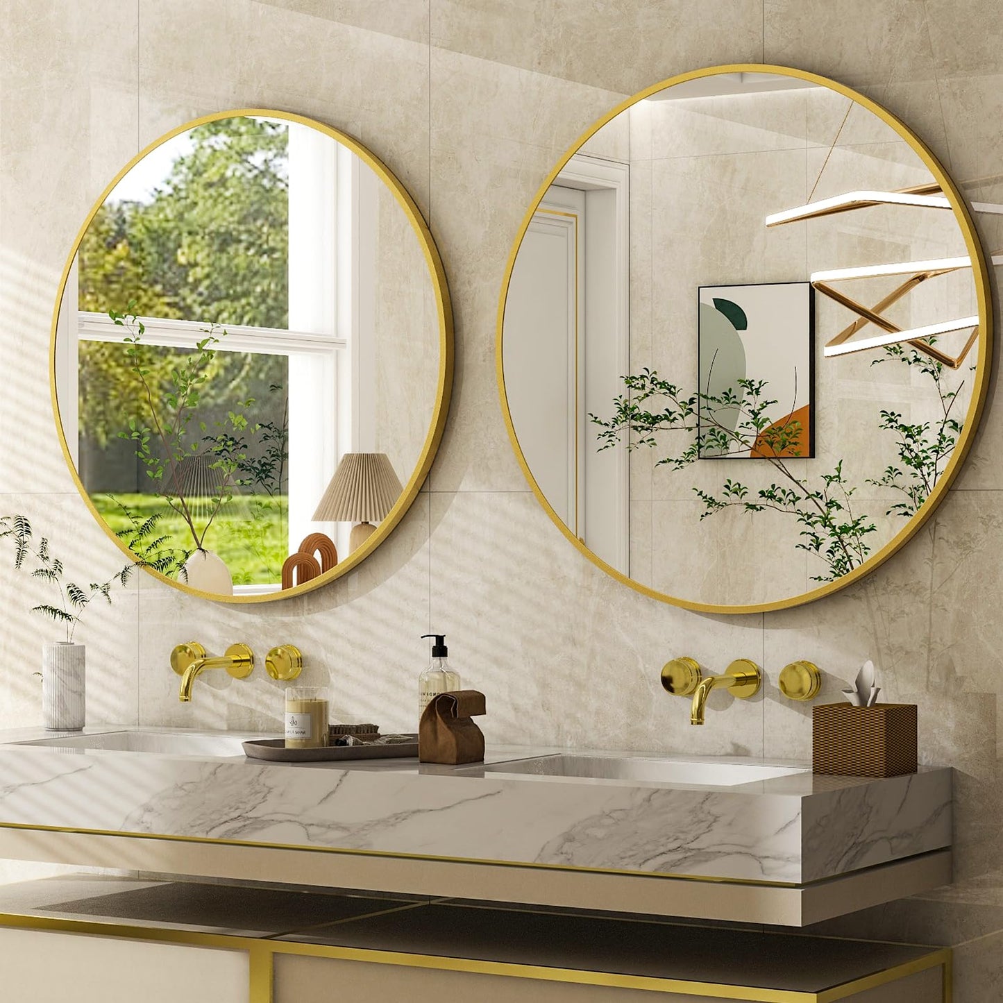 36 Inch Round Bathroom Mirror - Black Wall Mounted Circle Mirror with Metal Frame, Modern Round Hanging Mirror Suitable for Bathroom, Vanity, Entryway, Living Room