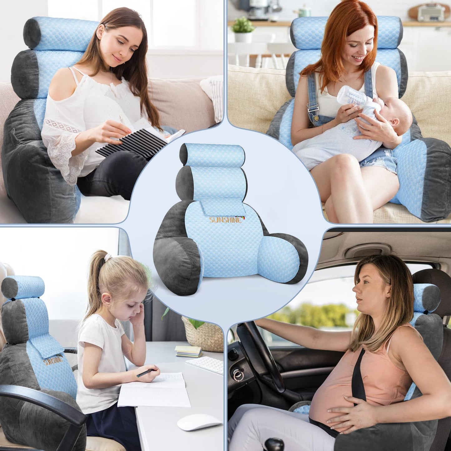The Adjustable Large Back Pillow for Bed Sitting Up-Ergonomic Back, Neck, and Lumbar Support Pillow-Reading Pillow-Bed Pillow for Sitting Up - Perfect for Elderly, Pregnant Women, and Kids.