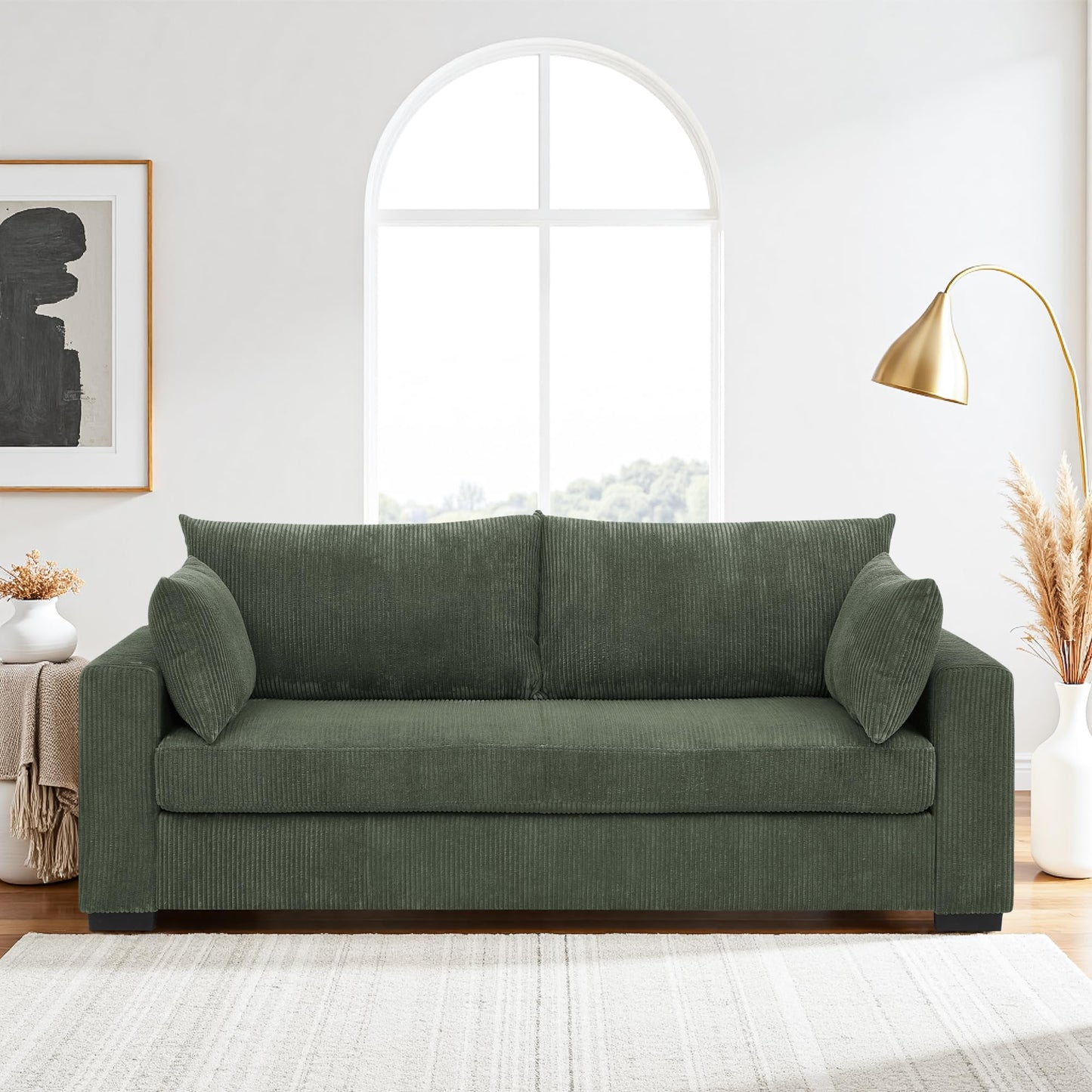 TBCOPTO 79” Cloud Loveseat Sofa, Modern Comfy Corduroy Couch with Deep Seats, Spring Cushions & Solid Wood Frame, Upholstered Love Seat Couches for Small Spaces Living Room, Bedroom, Apartment, Green