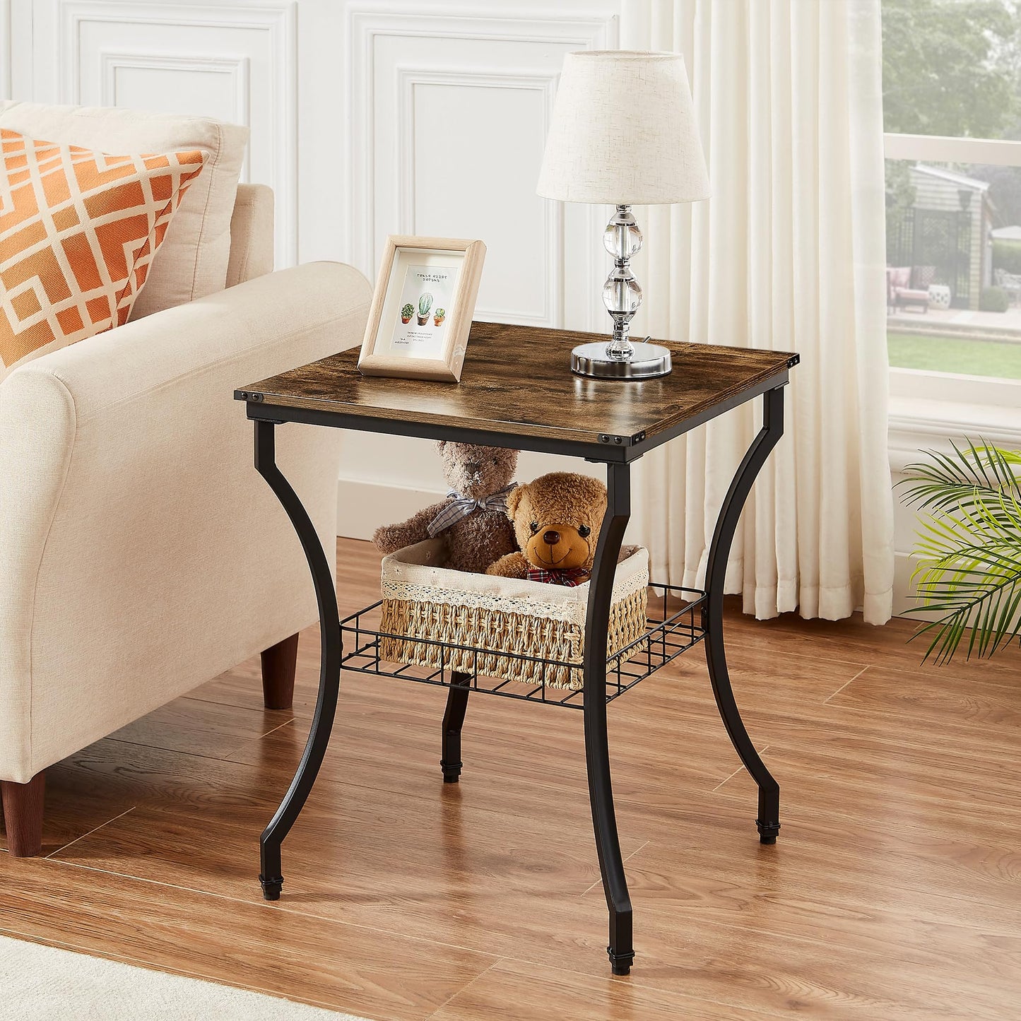 VECELO 3 Pieces Living Room Table Sets, Coffee and End Tables with Open Storage Shelves for Apartment, Home Office, Small Space, Easy Assembly, Brown