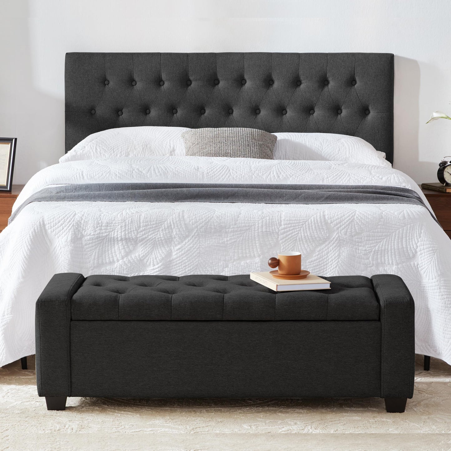 Mangodan 48" Ottoman with Storage, Soft Storage Ottoman Bench for Bedroom, Tufted Upholstered Window Benches, End of Bed Bench for Living Room, Entryway Bench with Seating, Foot Rest, Darkgrey