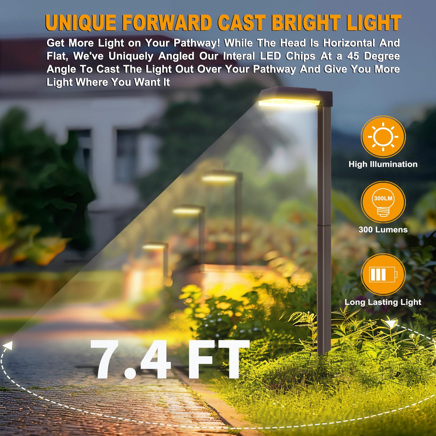 Bobcat Solar Pathway Lights Super Bright 300 lumens with 2-in-1 Warm White and Daylight Modes, Dark Brown Solar Lights for Outdoor Path, Sidewalk, Driveway or Walk Way Light(4 Pack)