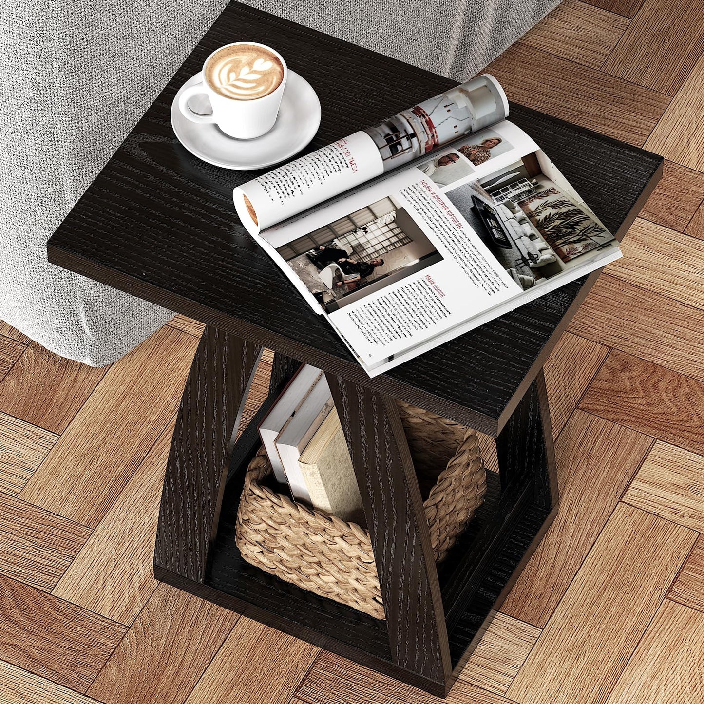 FROMJBEST End Tables Living Room, Side Table Beside Sofa, Nightstand for Bedroom, Couch Side Table with Shelf, Modern End Table for Living Room, Black End Table