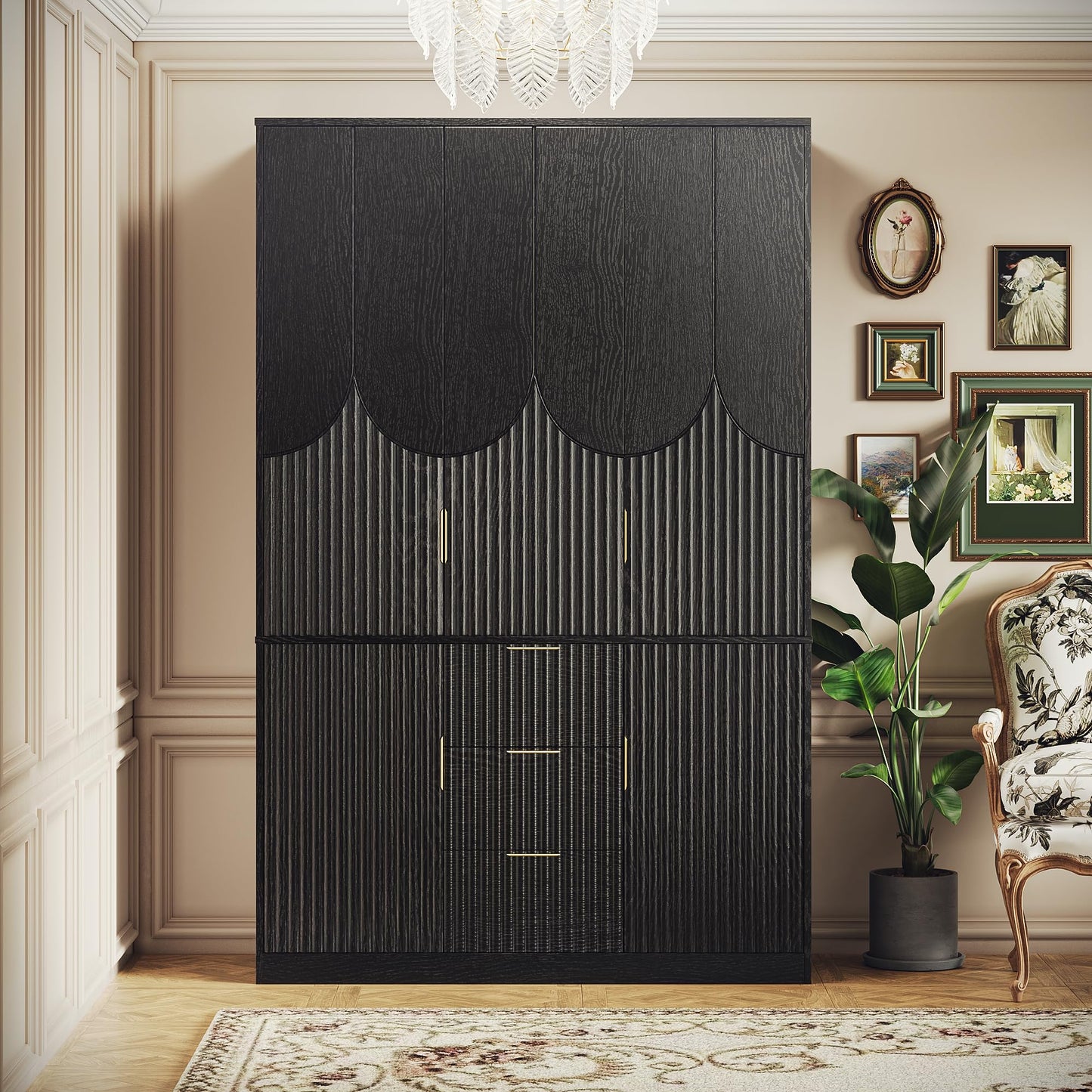 TOKSOM 71" Wardrobe Armoire Wooden Closet with 3 Doors 3 Drawer and 2 Cabinet, Bedroom Armoire with Hanging Rod Shelf, Modern Wooden Bedroom Armoire Freestanding Wood Closet Storage Cabinet