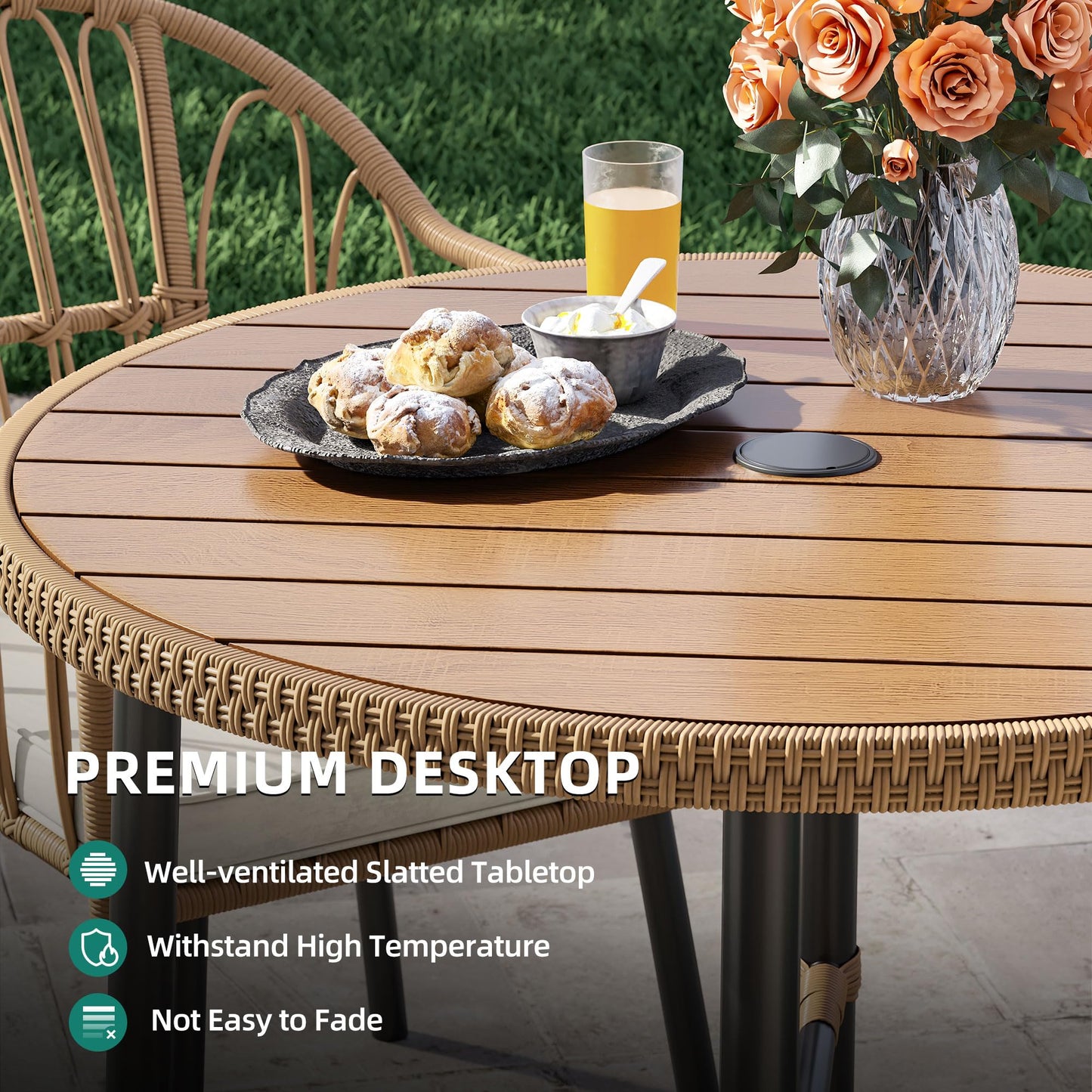 YITAHOME 5 Pieces Outdoor Patio Dining Table Chair Set,Wicker Patio Dining Set,Outdoor Rattan Dining Table Set for Patio, Backyard, Balcony, Garden (with Umbrella Hole)