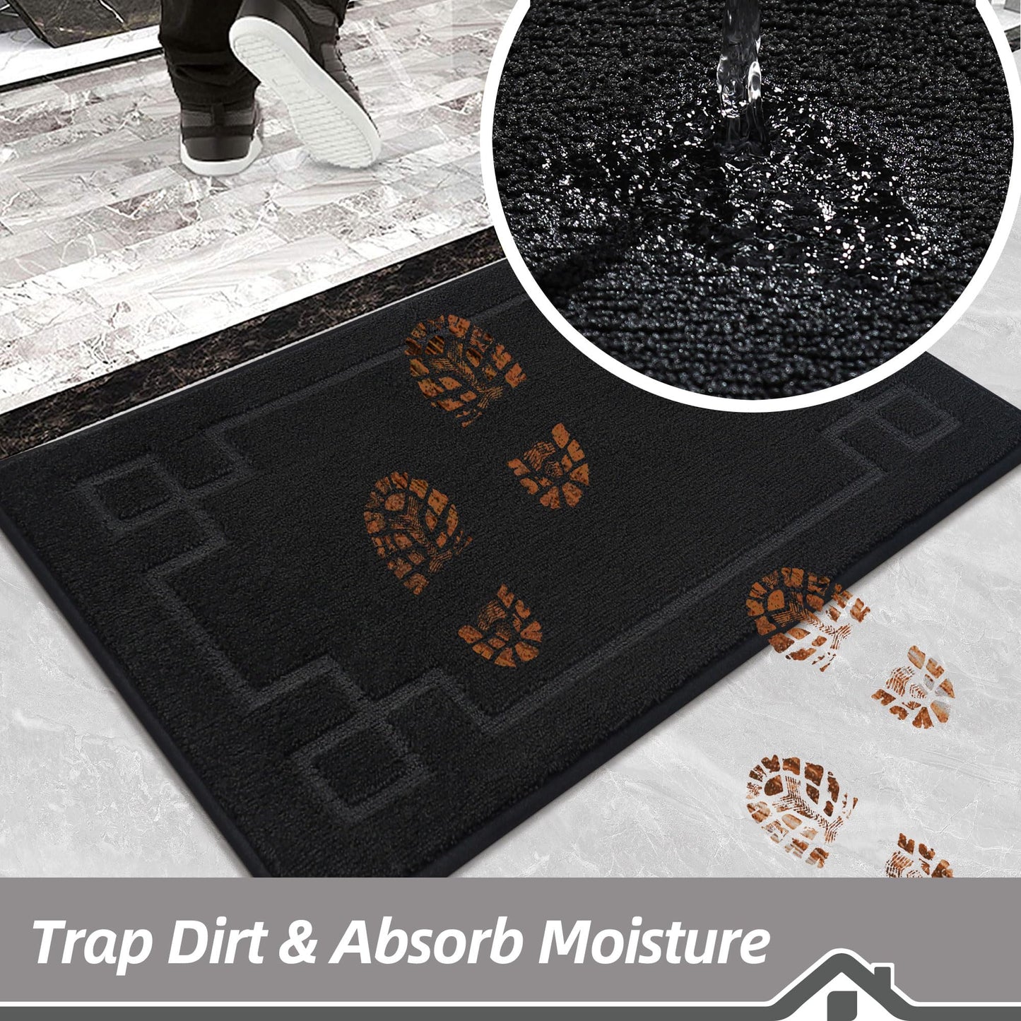 BEQHAUSE Door Mat 36" x 60", Non-Slip Door Mats Indoor Entryway Rugs Washable Low-Profile Absorbent and Stain Resist Floor Mats, Dog Door Mat for Front Back Door, Muddy Wet Shoes & Paws, Black