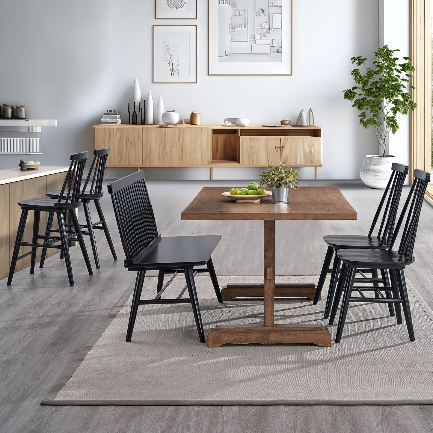DUHOME Wooden Dining Chairs Set of 4, Wood Dining Room Chairs Slat Spindle Back Kitchen Room Chair Windsor Chairs, Black