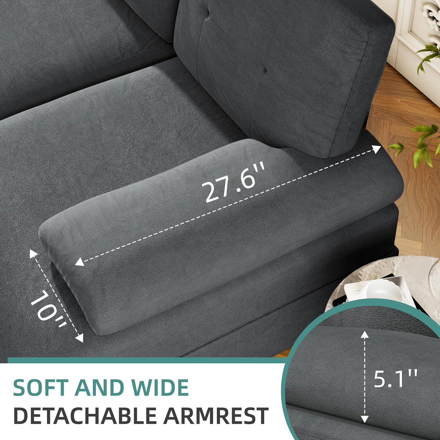 JAMFLY Sectional Sofa Couches for Living Room, U Shaped Sofa Living Room Furniture Sets, 4 Seat Modular Sectional Couch with Chaise, Black Grey