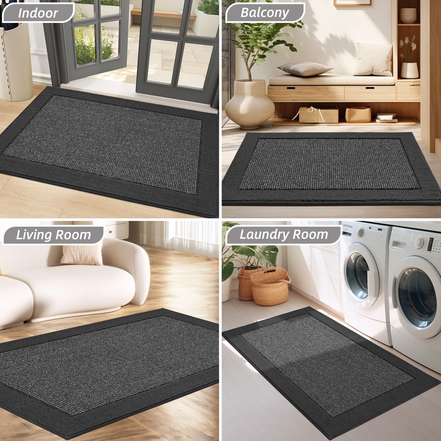 BEQHAUSE Indoor Door Mat 20" x 32", Dirt Trapper Door Mats Non-Slip Entryway Rugs Washable, Resist Dirt Absorbent Welcome Mat, Low Profile Floor Mats for Front Back Door and Entryway, Charcoal