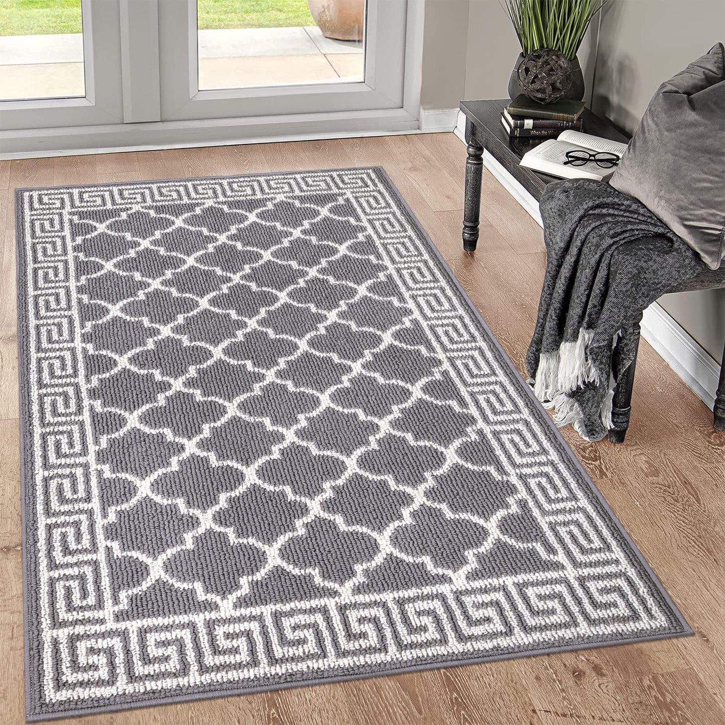 Pauwer Door Mat Indoor Entrance 32"x48" Absorbent Dirt Trapper Welcome Mats for Front Door Washable Entryway Rugs Ultra Thin Doormat Non Slip Runner Rugs for Hallway Kitchen Laundry Room, Grey