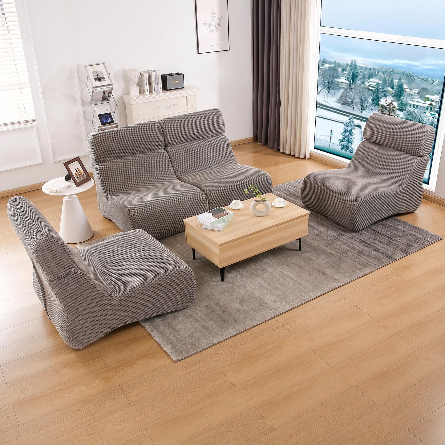 FIRAVOE Sleeper Sofa Chair, Cloud Sofas for Living Room and Bedroom, Small Chaise Lounge for Small Space, Lazy Floor Sofa for Adult (1, Gray)