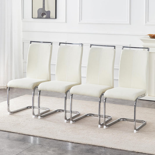 Dining Chairs Set of 4, White Velvet Dining Chairs Set,upholstered Kitchen Chairs with Silver Legs, Suitable for Living Room, Kitchen
