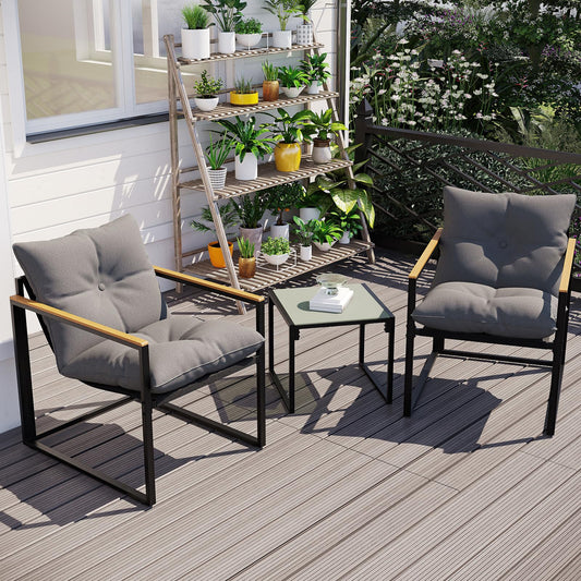 DIMOFAP 3 Piece Patio Furniture Set, Outdoor Porch Chairs Set of 2, Balcony Furniture for Apartment with Chairs & Table, Included Thick Comfy Cushions, Perfect for Porch, Balcony, Deck