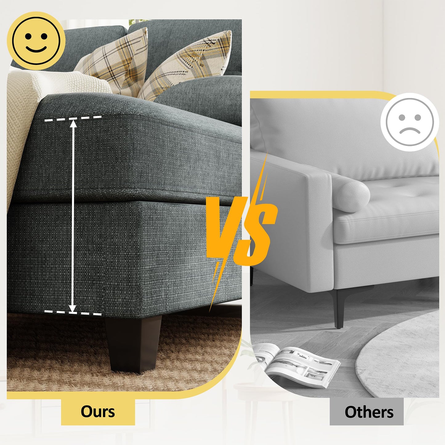 Nutually U Shaped Sectional Couches for Living Room, 4-Seat Sofa Set with Double Chaise, Modular Sectional Sofa Couch for Apartment, Reception Room（Dark Gray）