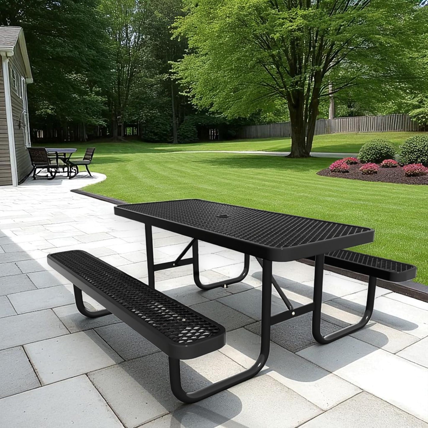 HIMcup 6 FT Metal Picnic Tables for Outside, Outdoor Coated Steel Heavy Duty Commercial Picnic Table with Benches, Patio Table Rectangular Furniture Set for Garden, Lawn, Shops, Parks