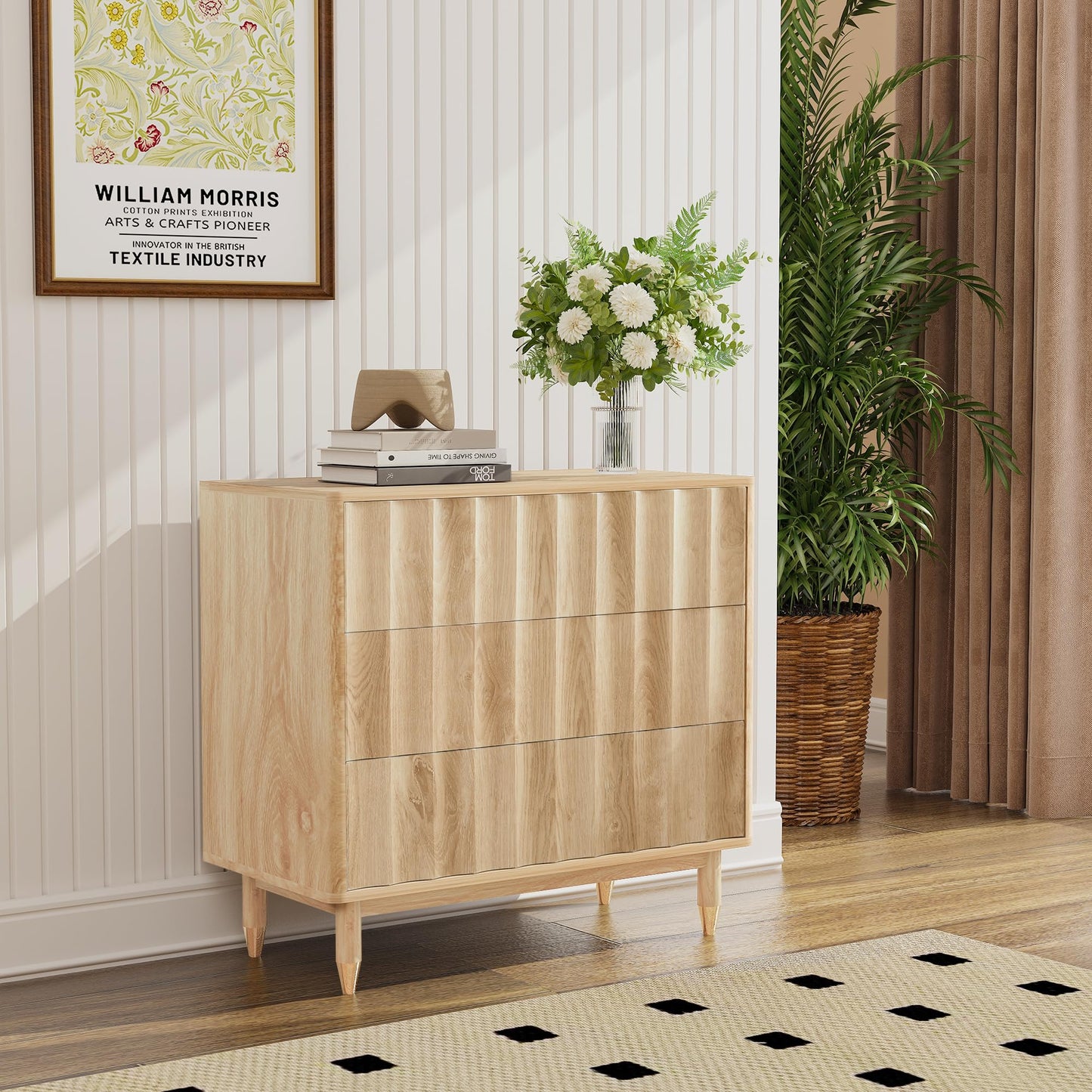 Caspellaire Fluted 3 Drawer Dresser, 31.50" Wide Modern Chest of Drawer, Wood Drawer Organizer for Bedroom, Living Room, Hallway