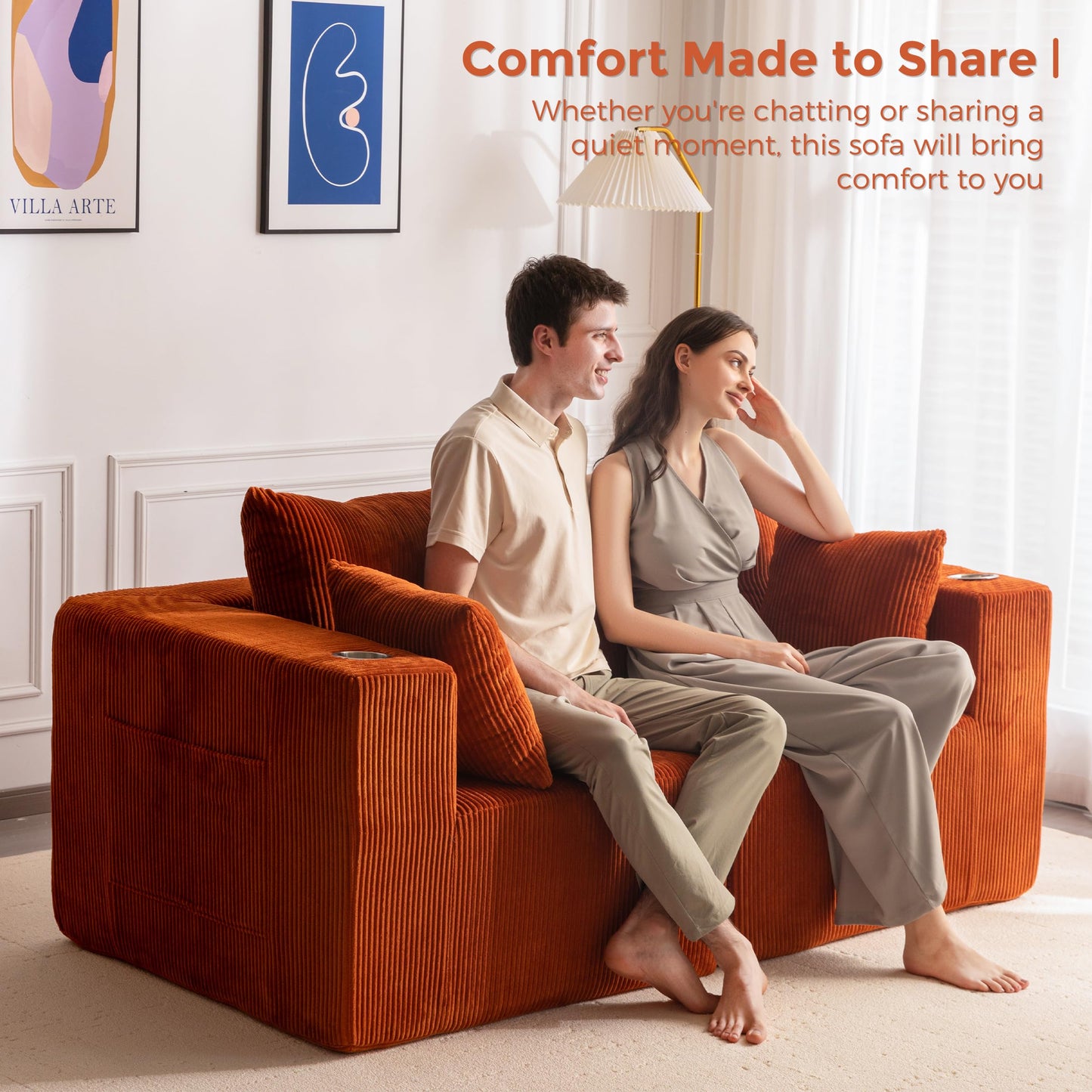 MAXYOYO Modular Sectional Sofa Couch, Loveseat Boneless Cloud Couch for Living Room, Sofa in A Box, Upholstered Cozy Chair with Tufted Craft, No Assembly Required, Orange