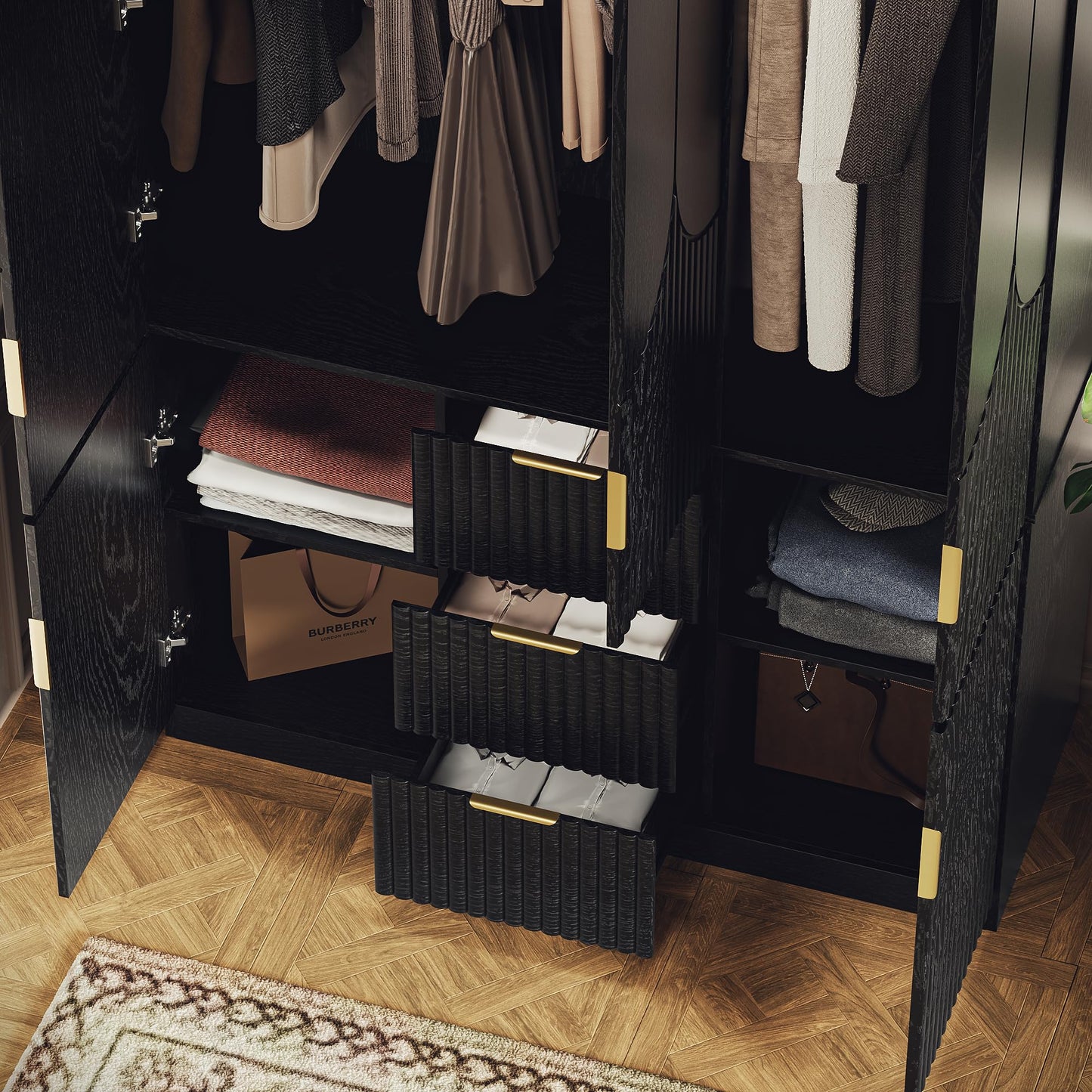 TOKSOM 71" Wardrobe Armoire Wooden Closet with 3 Doors 3 Drawer and 2 Cabinet, Bedroom Armoire with Hanging Rod Shelf, Modern Wooden Bedroom Armoire Freestanding Wood Closet Storage Cabinet